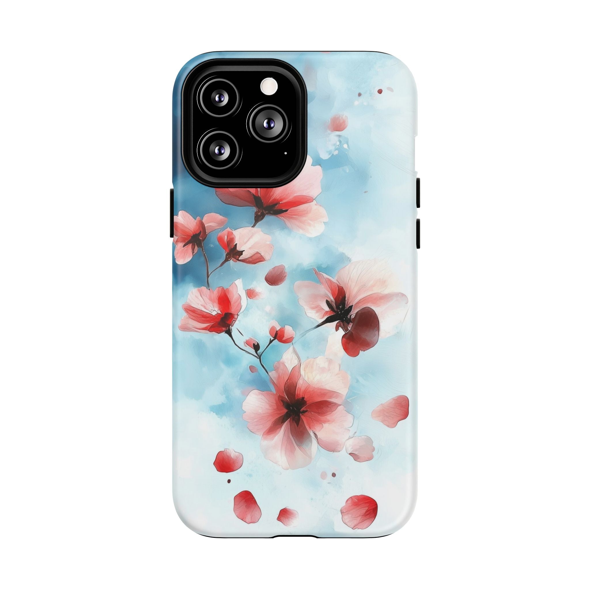 Custodia MagSafe per iPhone con motivo floreale di ciliegio | Rosa pastello e blu