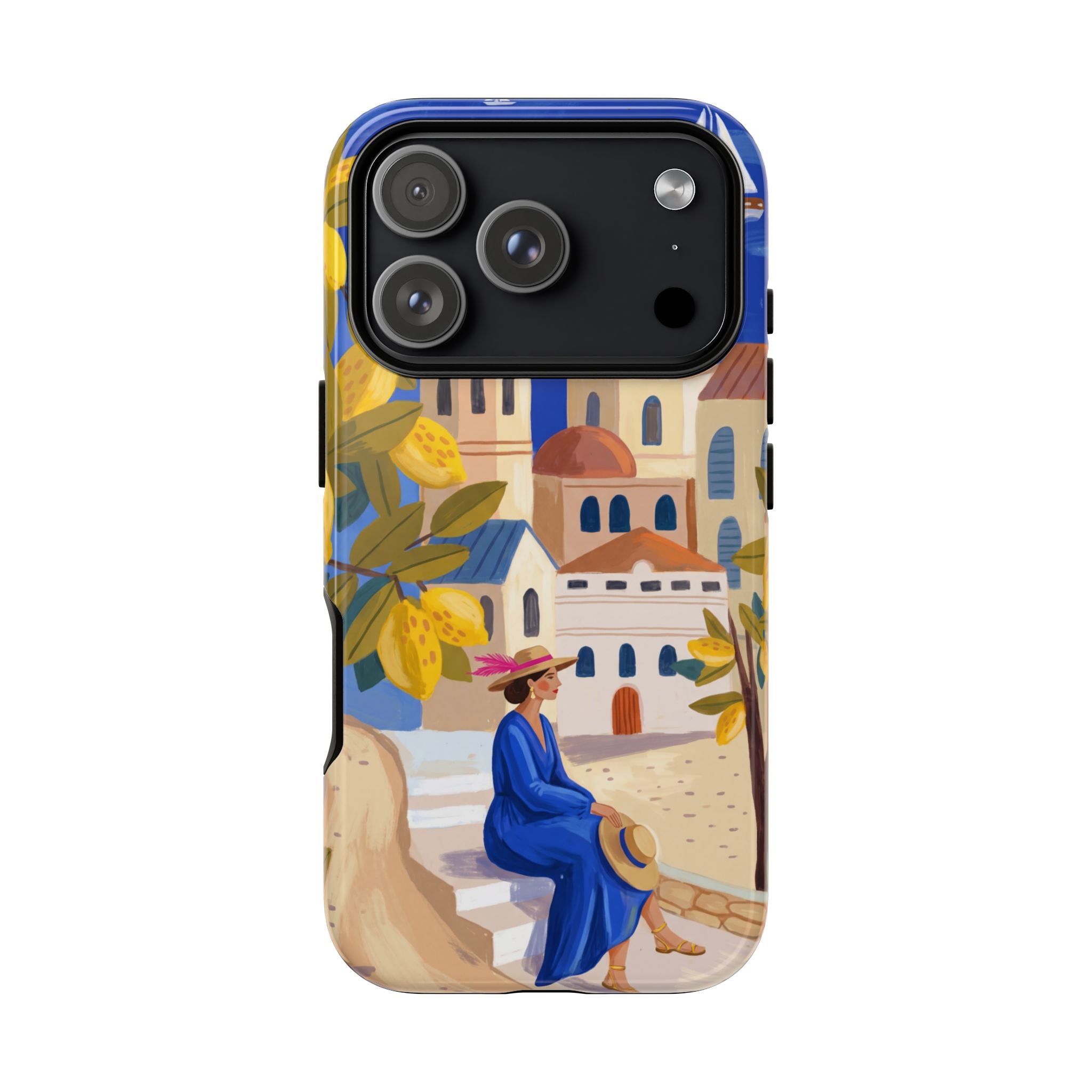 Mediterranean Village iPhone Case | Scenic Sailboat & Lemon Grove Design