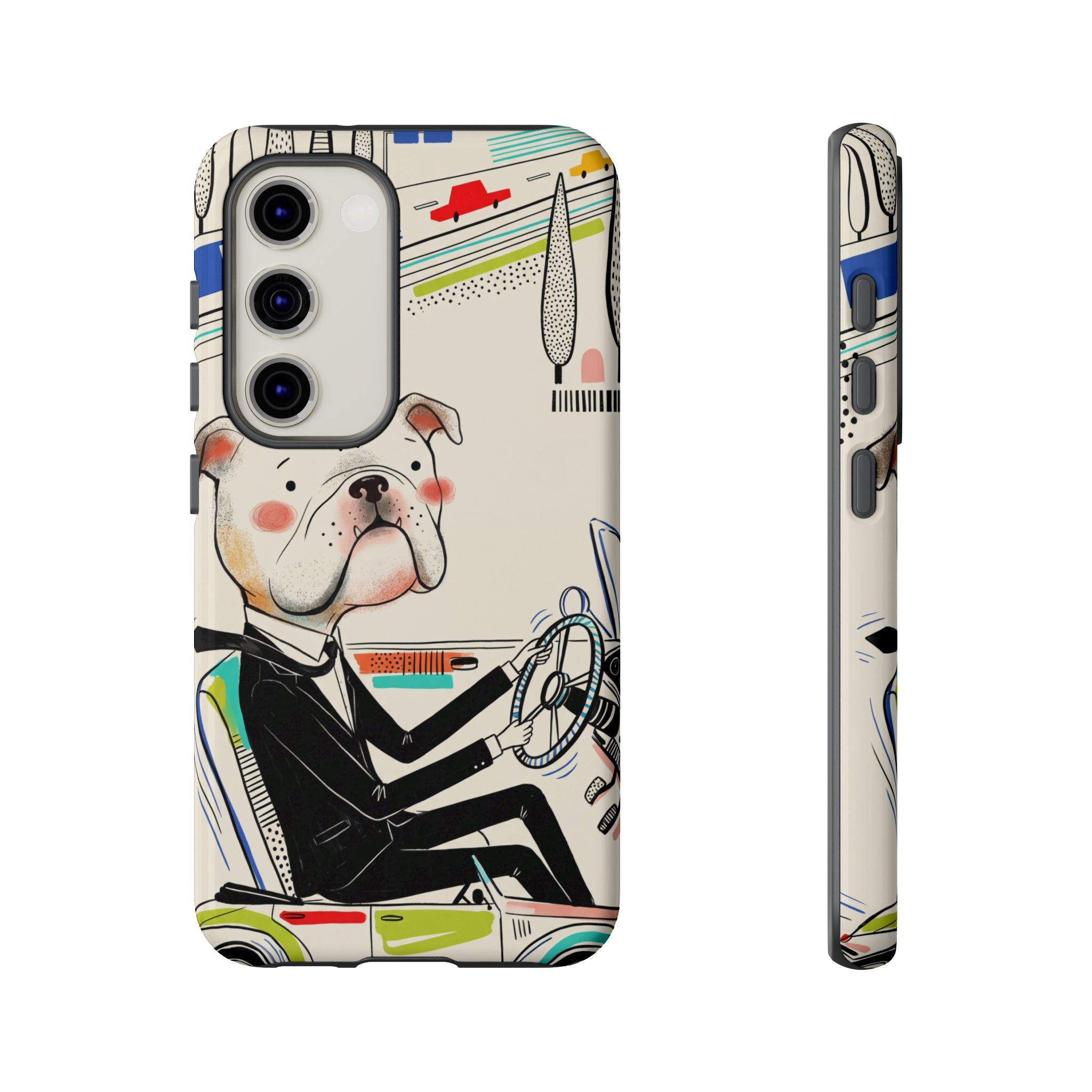 Bulldog Driver Samsung Galaxy Phone Case | Cute Retro Dog Illustration