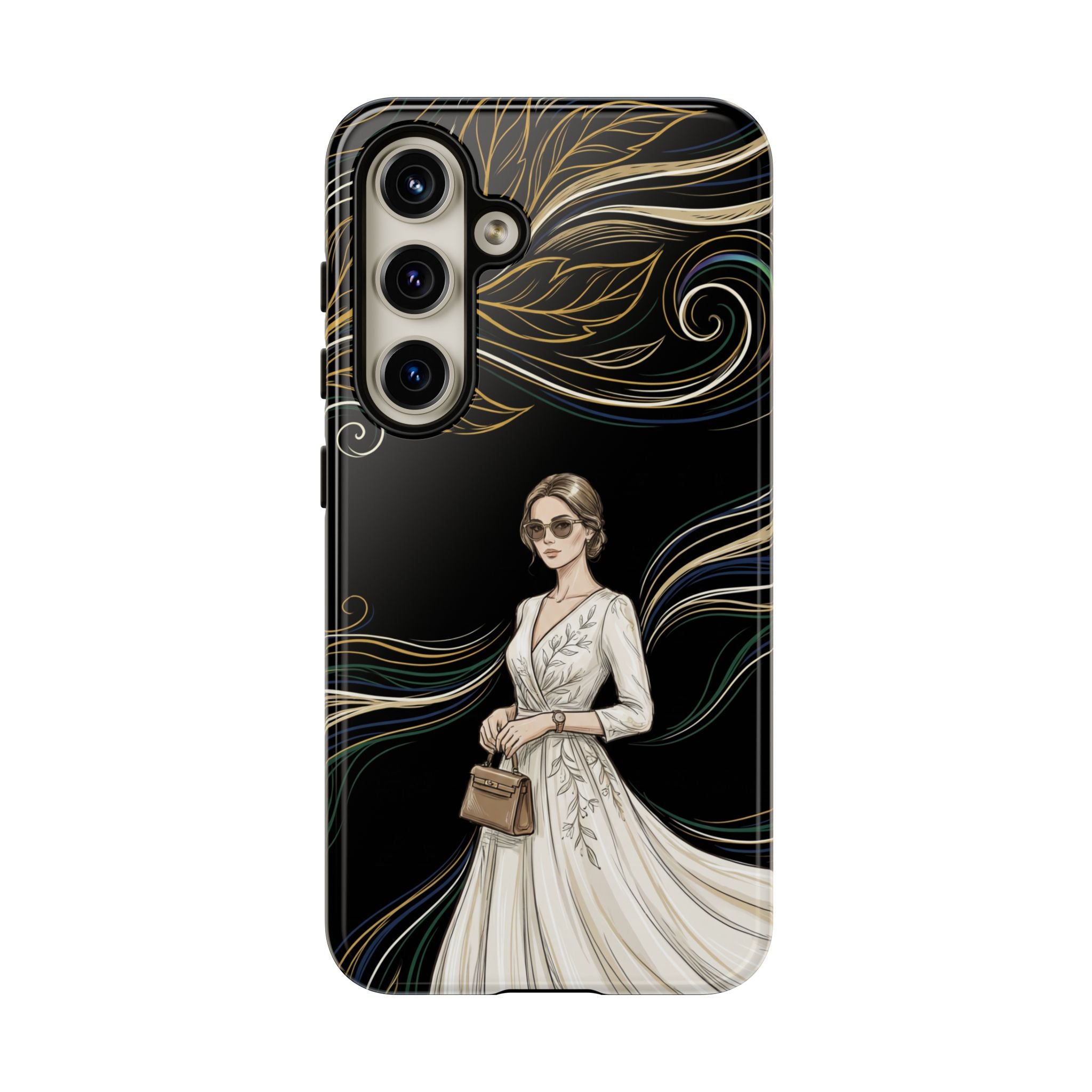 Elegant Woman Illustration Samsung Galaxy Phone Case | Vintage Bride in Flowing Gown