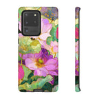 Custodia Protettiva Resistente per Telefono Samsung Galaxy con Acquerello Floreale | Cover Protettiva Giardino di Loto Rosa