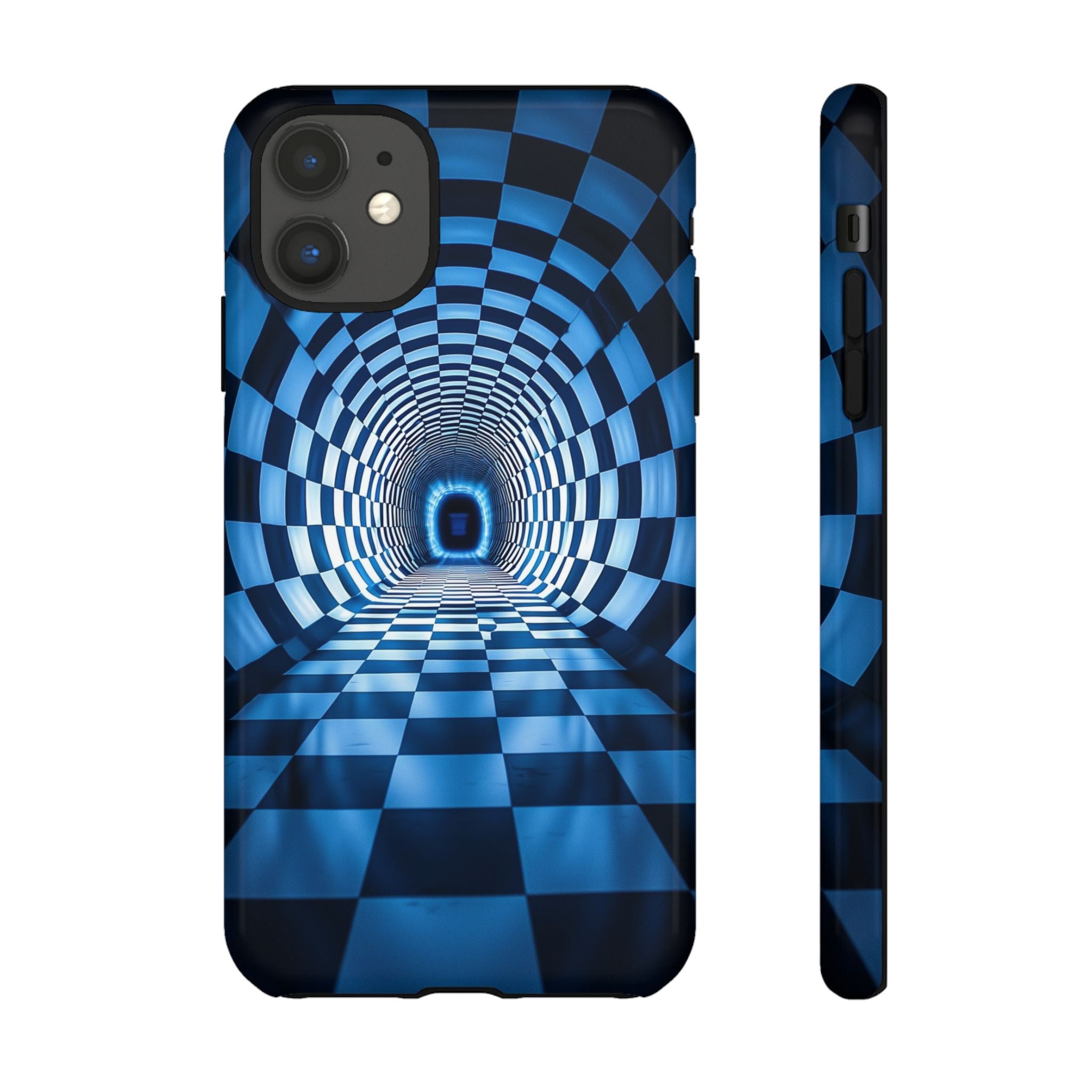 Blue Checkered Tunnel iPhone Case — 3D Optical Illusion Tough Case