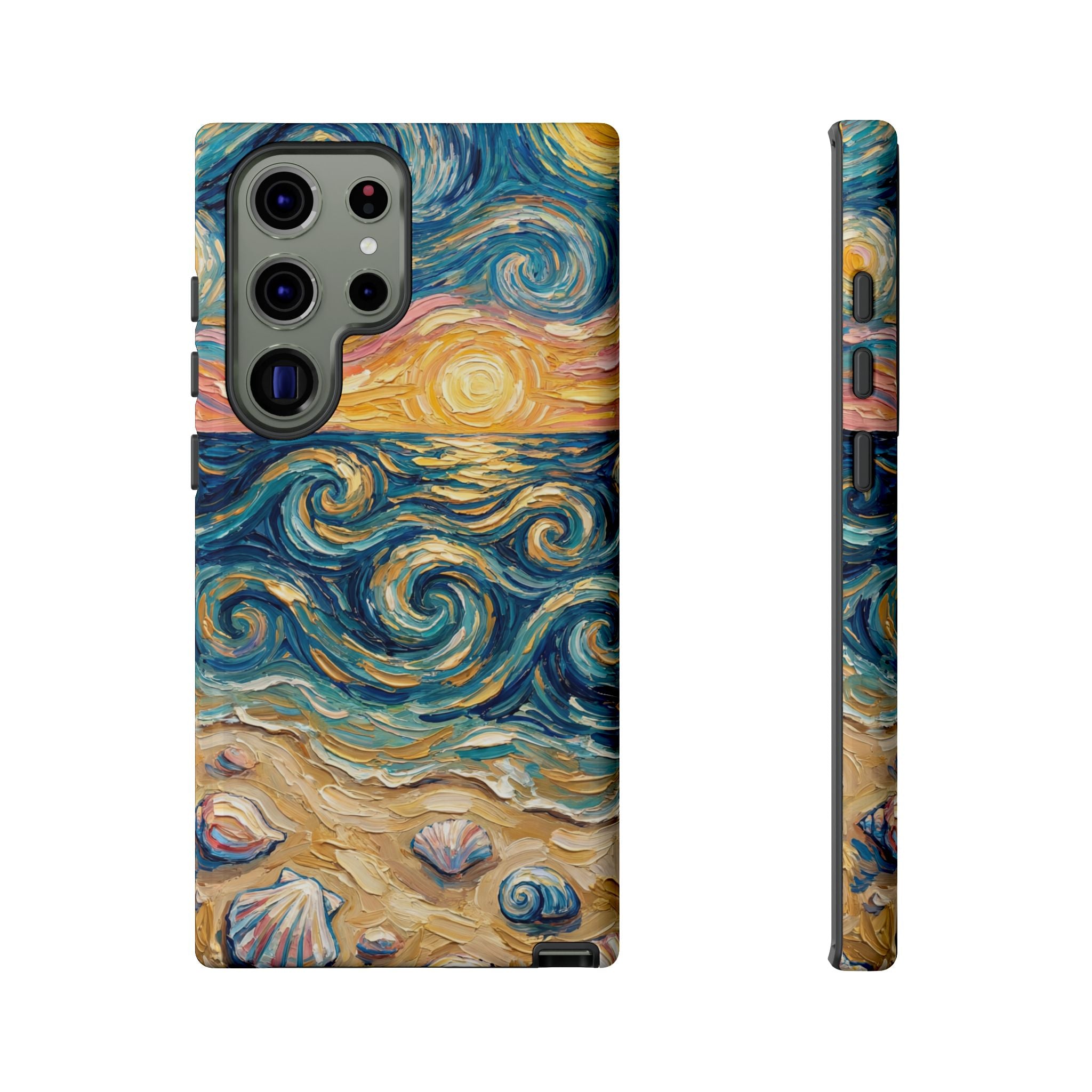 Sea Sunset Samsung Galaxy Case — Van Gogh‑Style Beach Waves with Shells