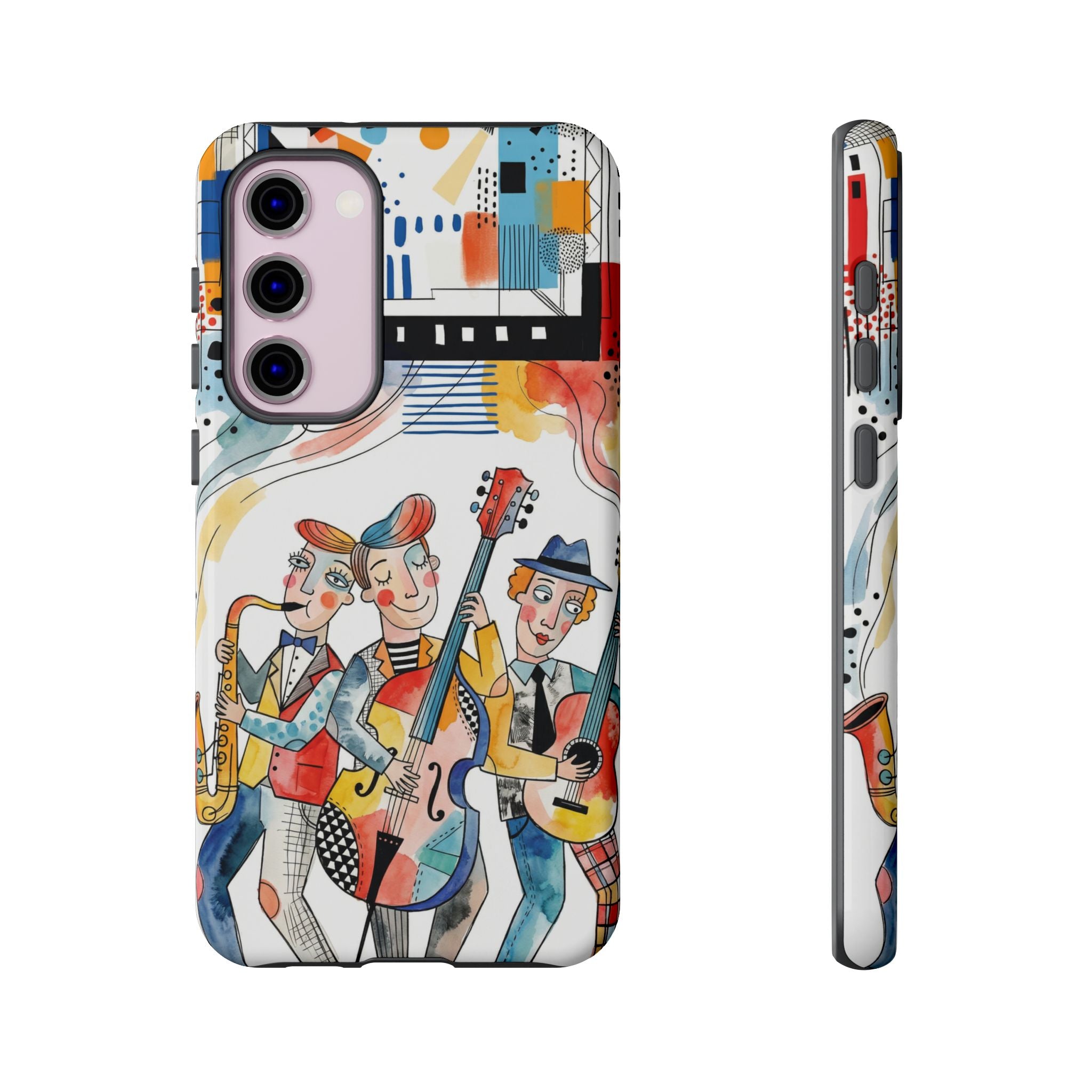 Musical Trio Illustrated Samsung Galaxy Phone Case | Colorful Jazz Band Art Phone Cover
