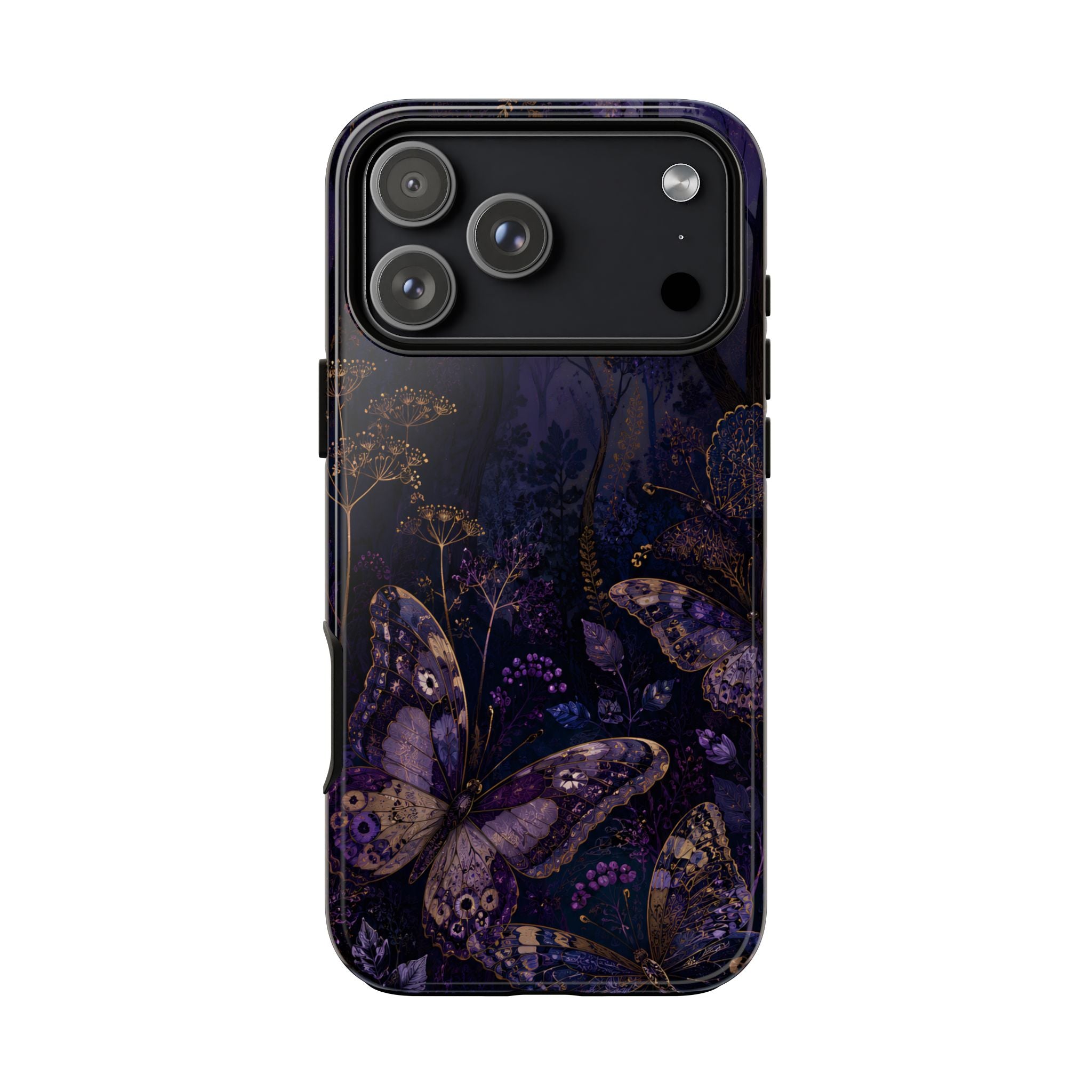 Purple Night Butterflies iPhone case | Moody Purple Floral Cover