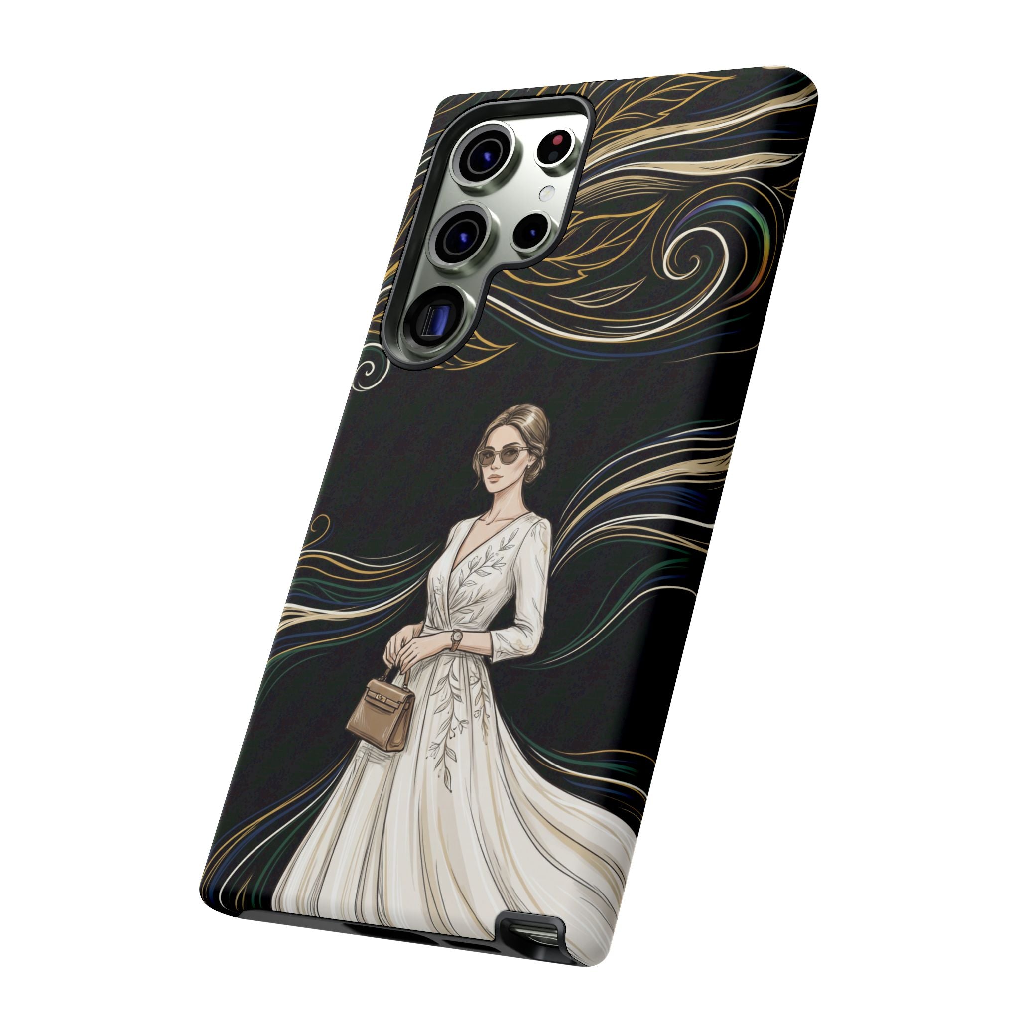 Elegant Woman Illustration Samsung Galaxy Phone Case | Vintage Bride in Flowing Gown