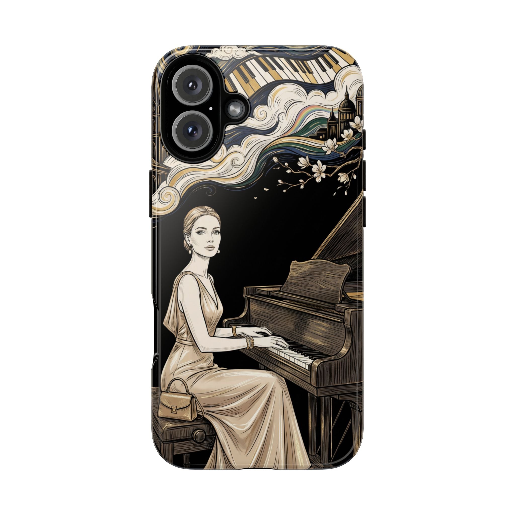 Elegant Piano Woman iPhone Case | Vintage Art Deco Music Design