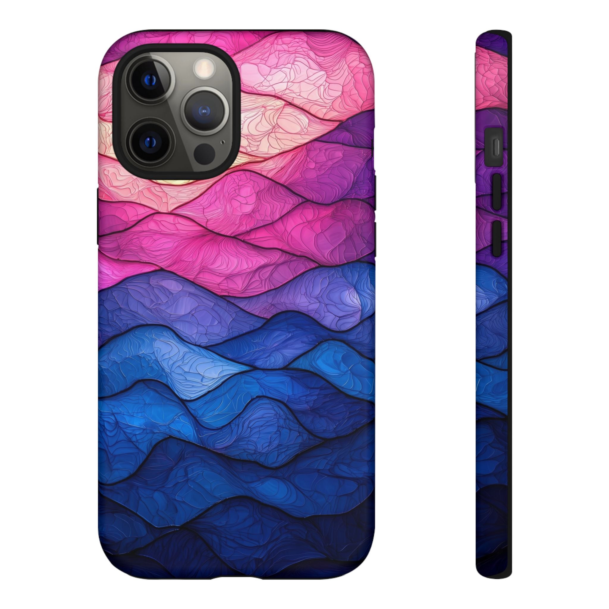 Abstract Ocean Waves iPhone Case — Pink & Blue Gradient Tough Case