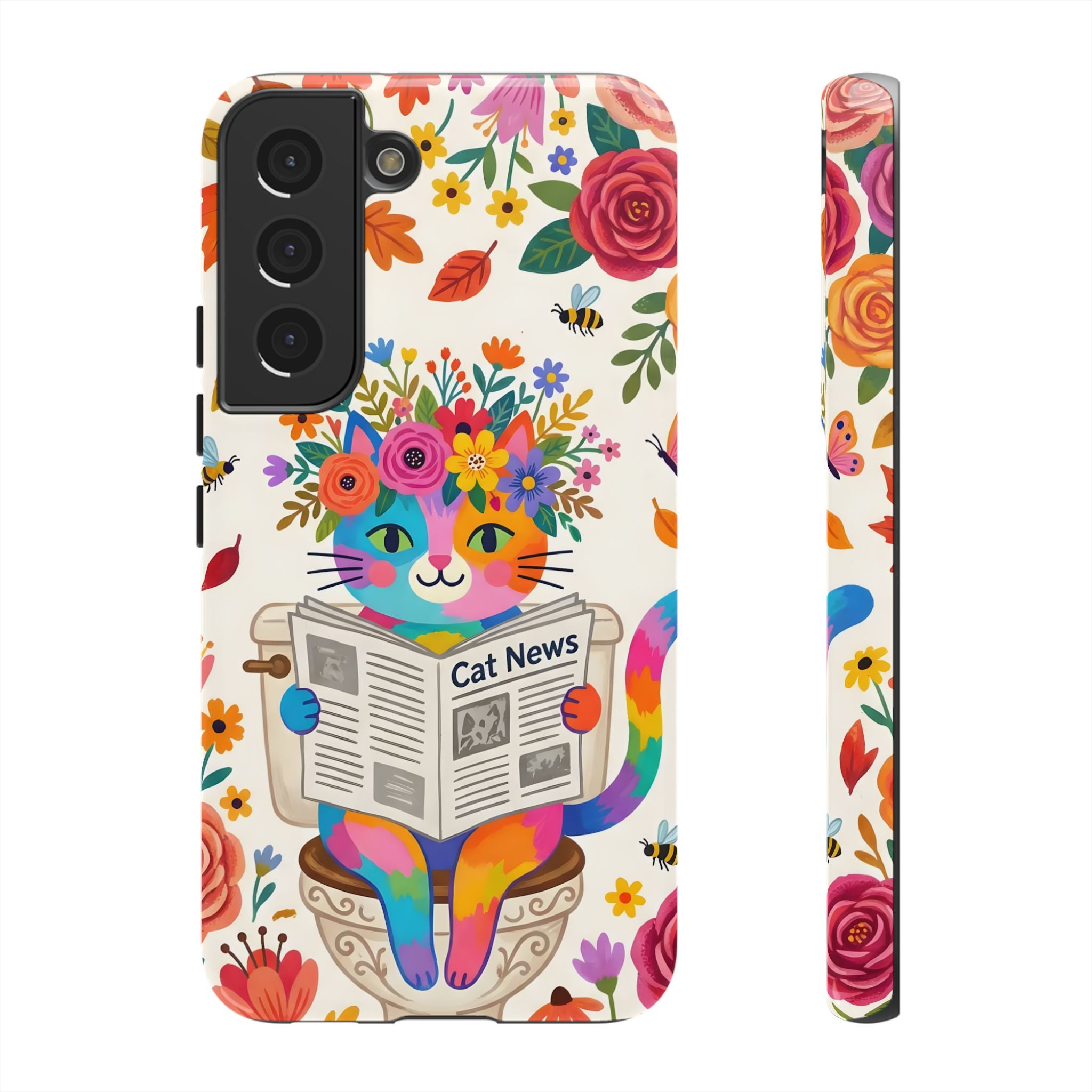 Floral Rainbow Cat Samsung Galaxy Phone Case | Cat News Design