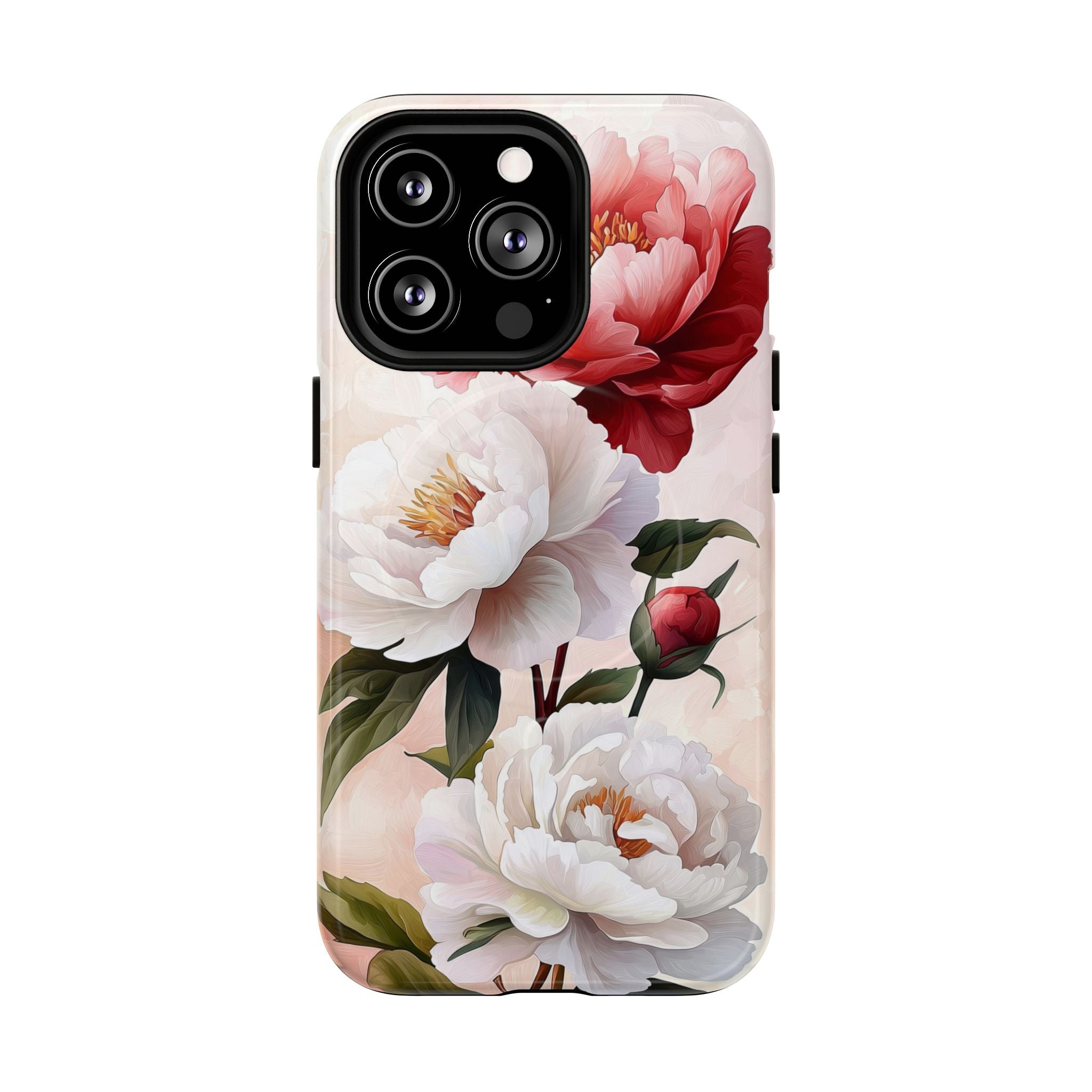 Custodia MagSafe per iPhone resistente con motivo floreale Peony | Design vintage con rose