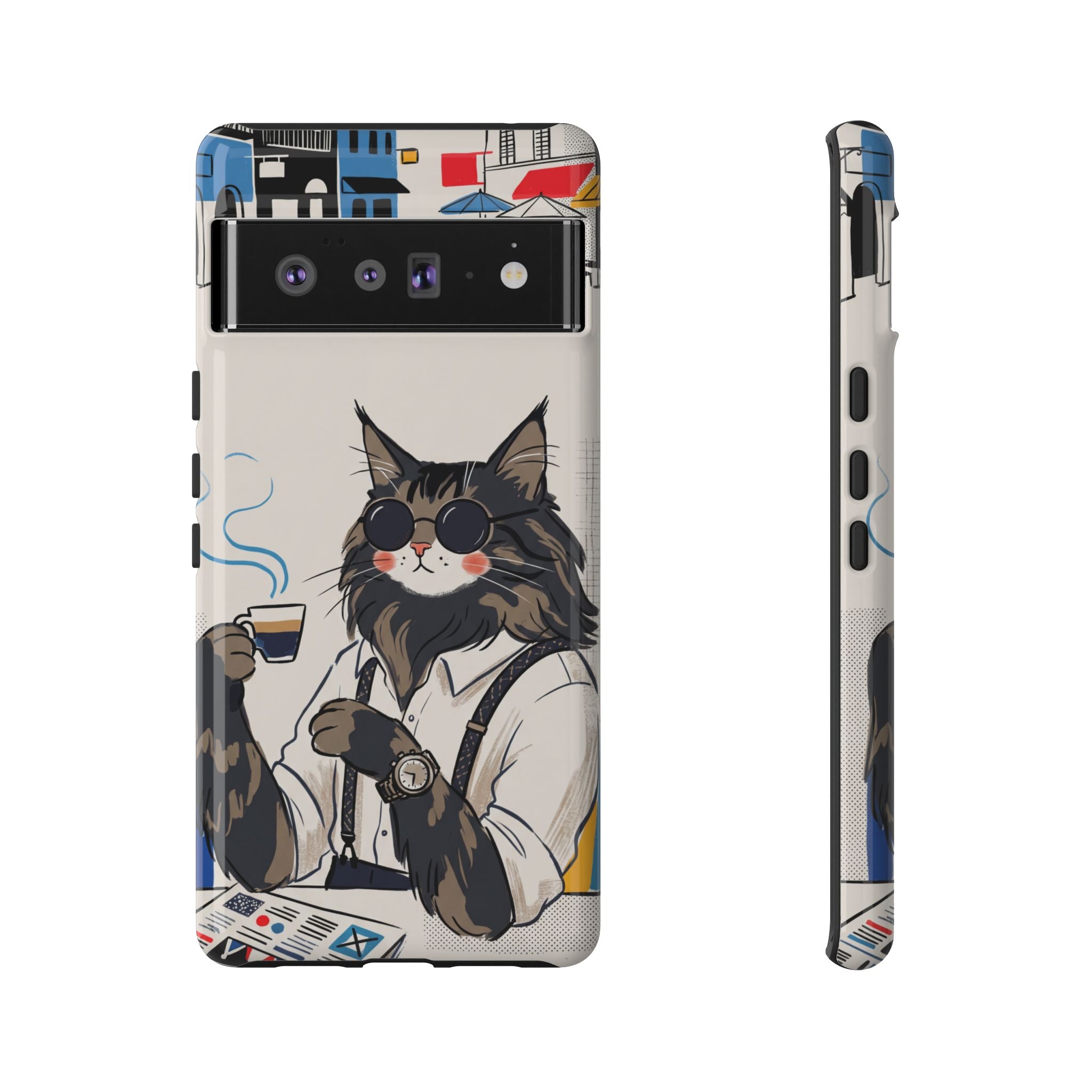 Cat Barista Google Pixel Phone Case | Cool Cat in Sunglasses Coffee Shop Design