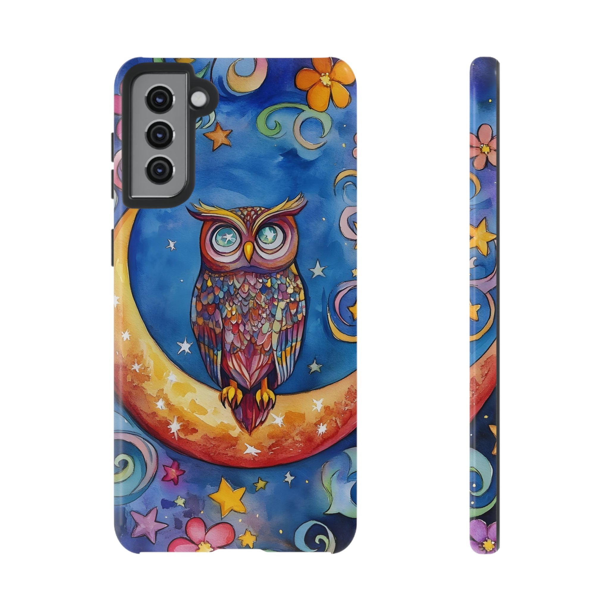 Owl on Crescent Moon Samsung Galaxy Case — Colourful Whimsical Night Sky Design