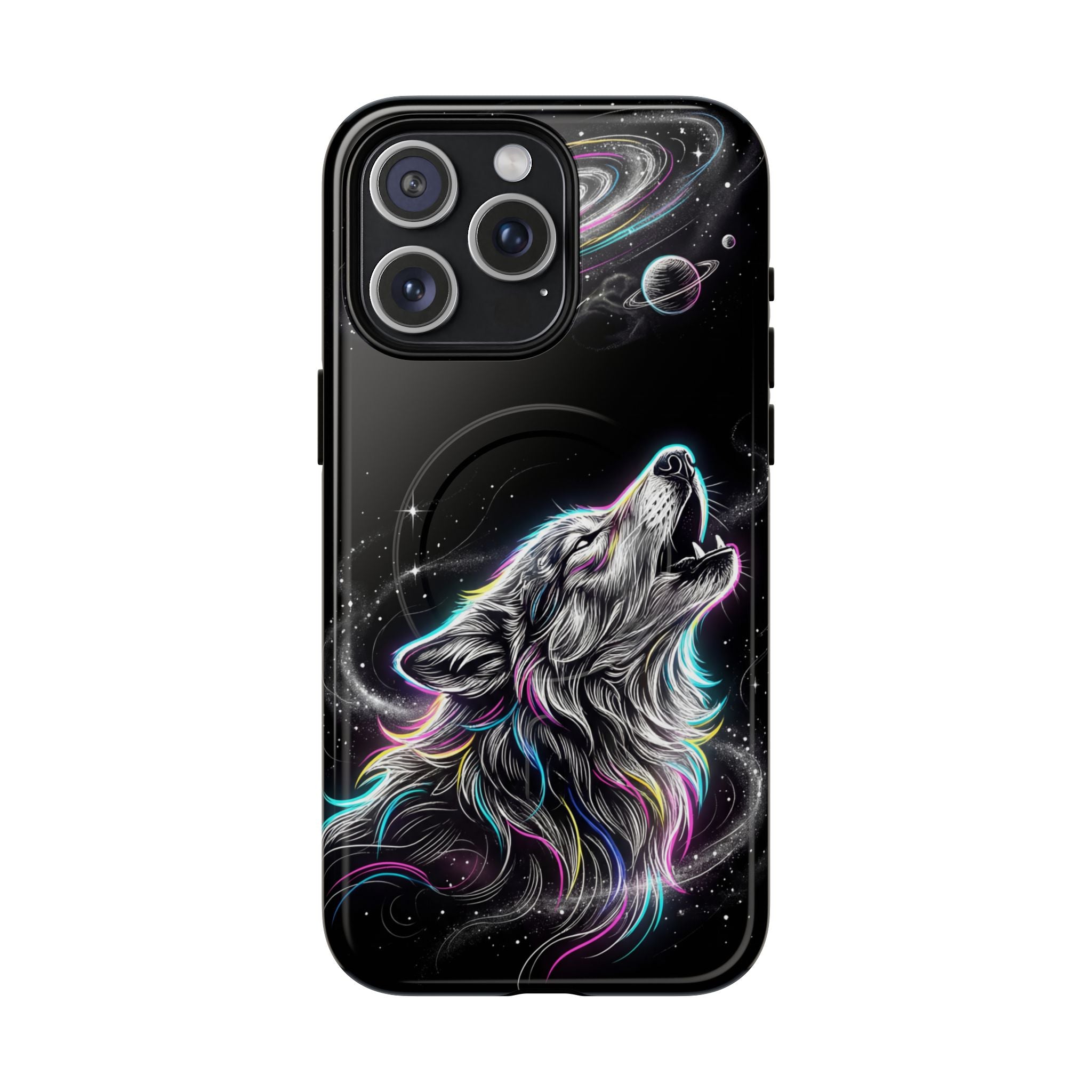 Wolf Galaxy Tough MagSafe iPhone Case | Colorful Howling Wolf Space Design