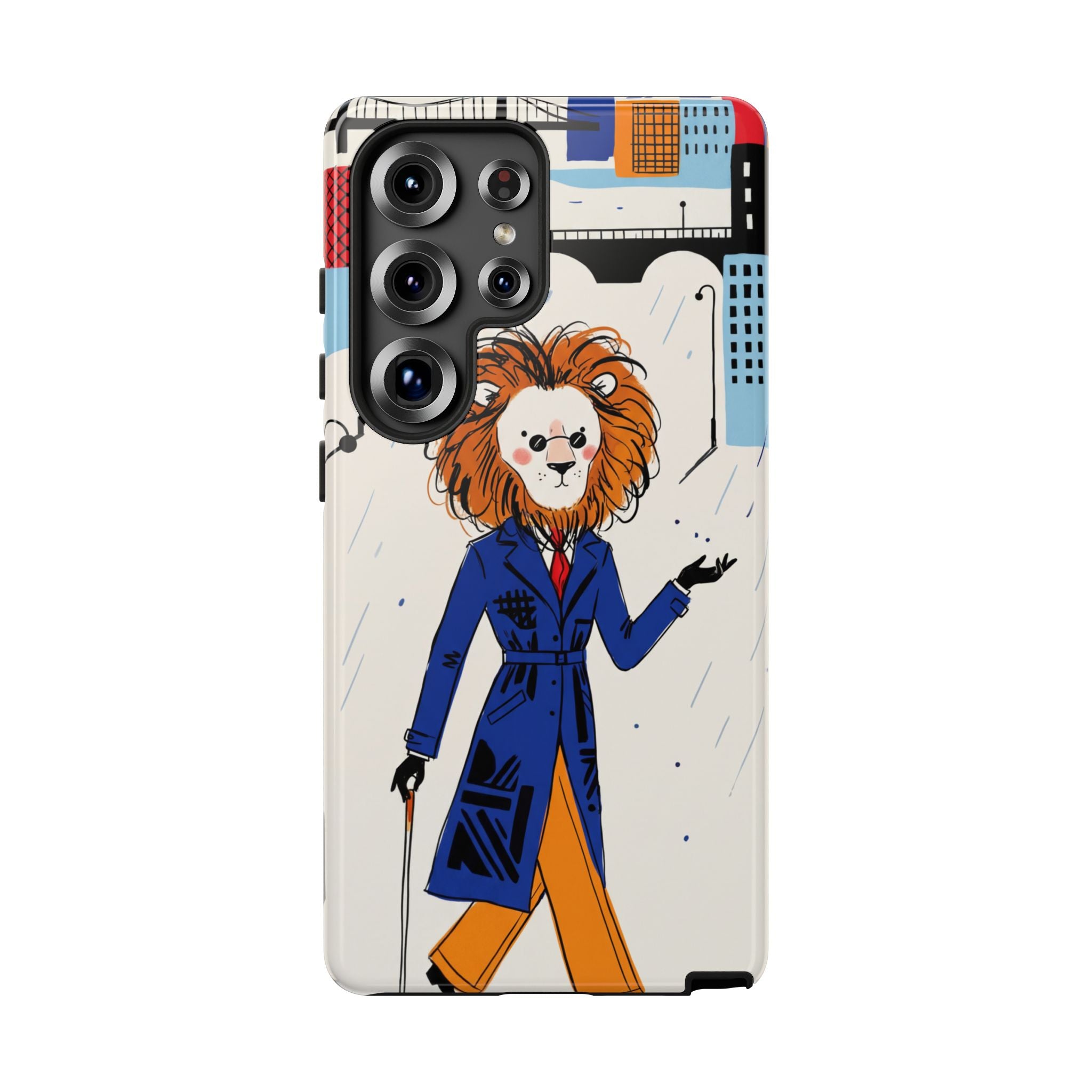 Lion Gentleman Samsung Galaxy Phone Case | Dapper Lion in City Rain