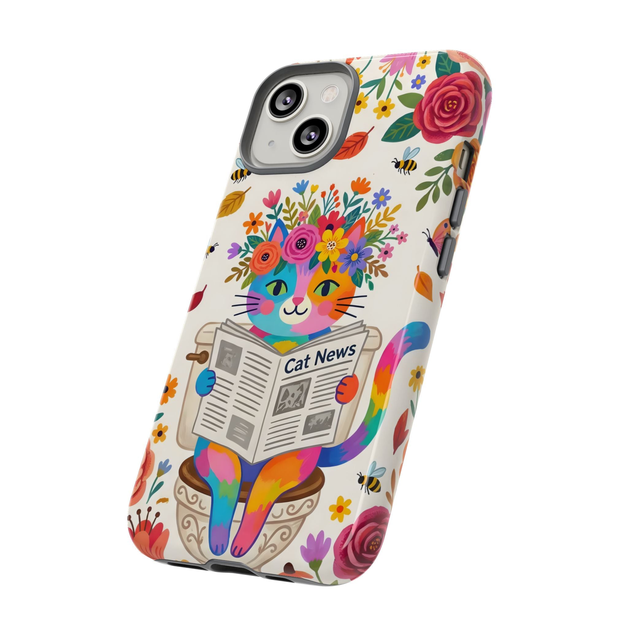 Floral Rainbow Cat iPhone Case | Cat News Design