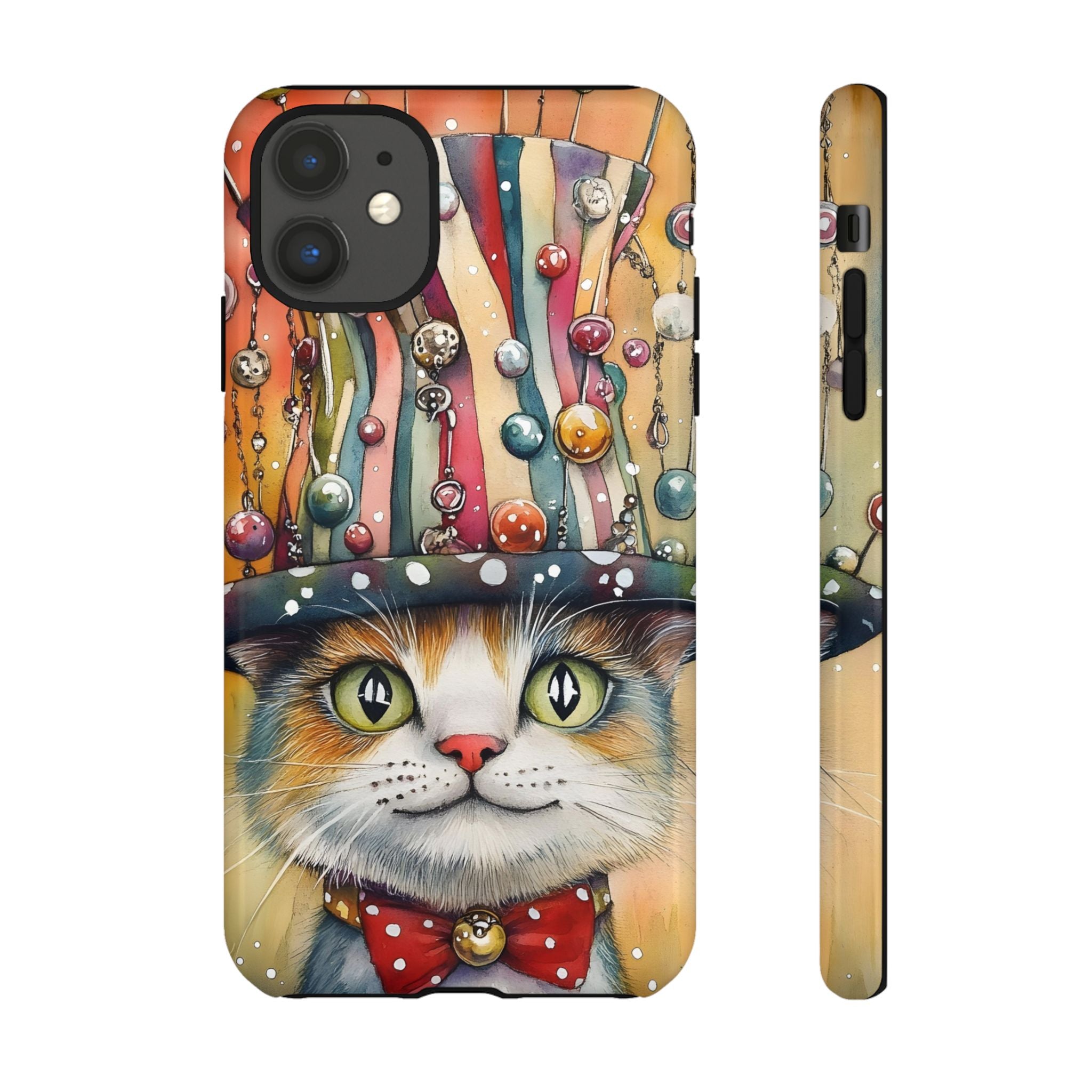 Cat in Colorful Top Hat iPhone Case — Whimsical Cat Art iPhone Case