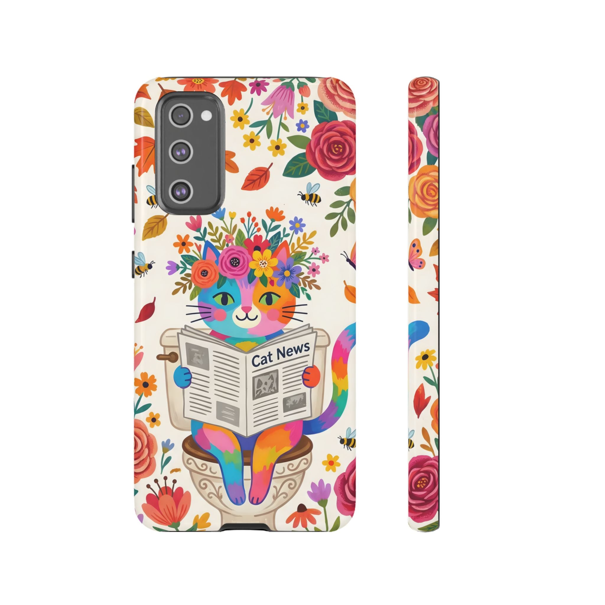 Floral Rainbow Cat Samsung Galaxy Phone Case | Cat News Design
