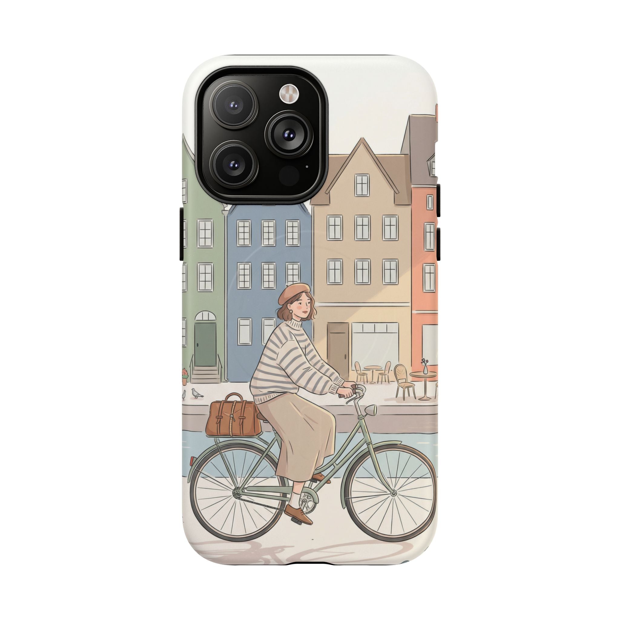 City Bike MagSafe iPhone Case | Cozy European Street Illustration Tough Cases