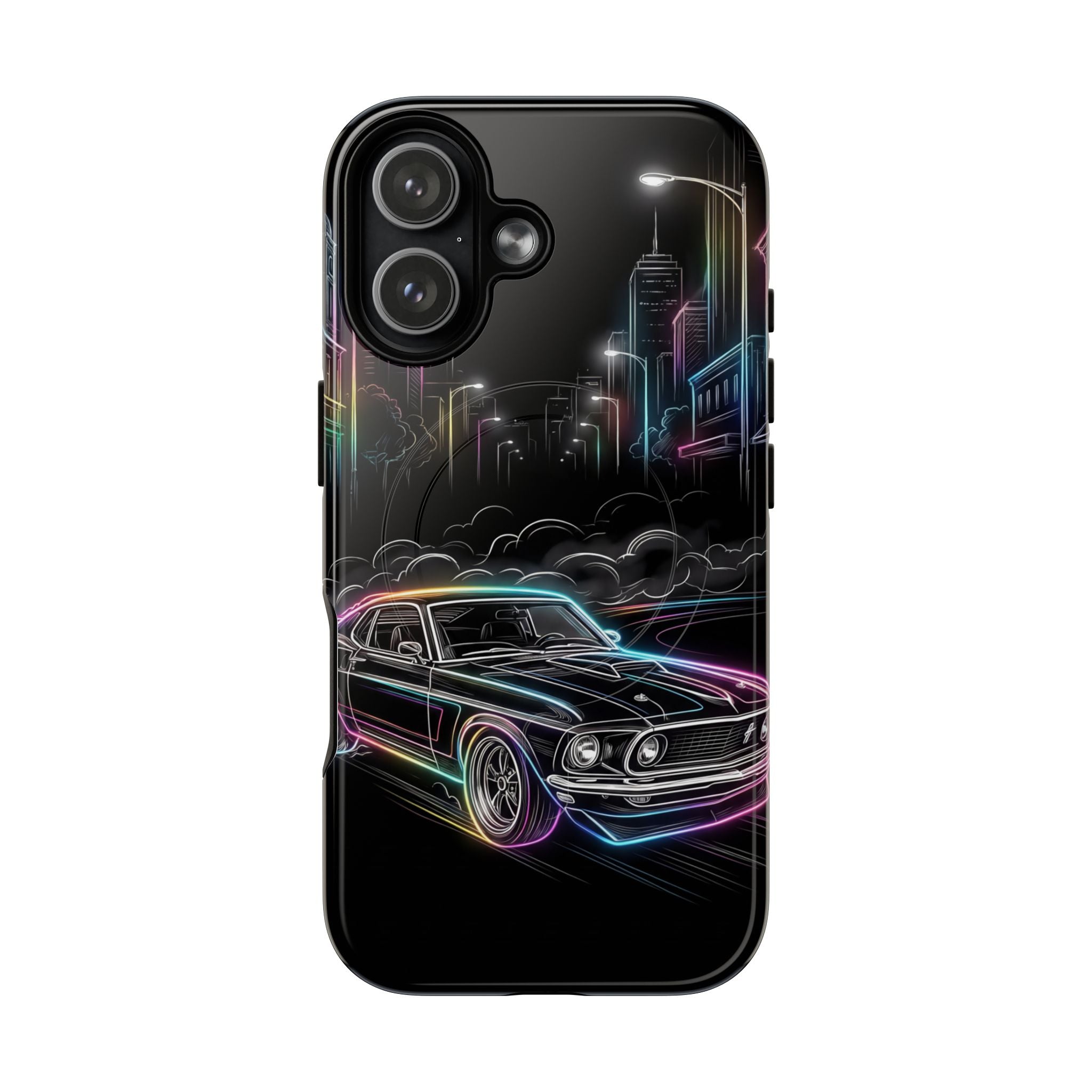 Neon Muscle Car MagSafe iPhone Case | Retro City Nightscape