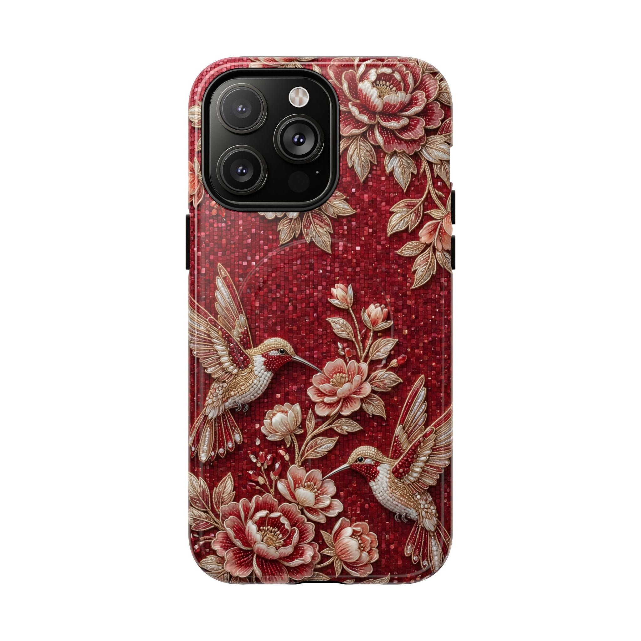 Floral Hummingbird Tough Case | Vintage Red MagSafe iPhone Case