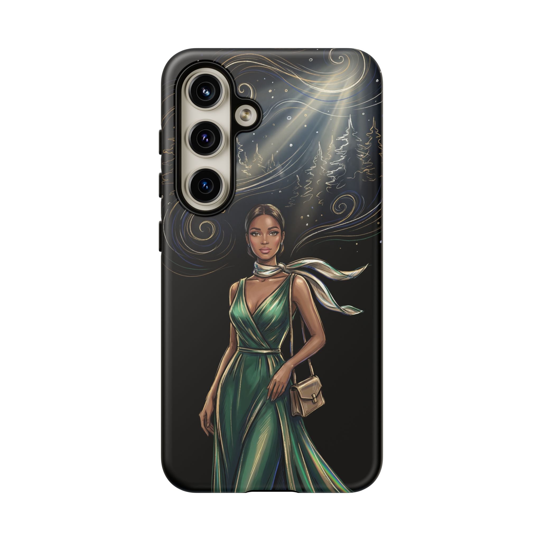 Elegant Woman in Green Dress Art Protective Tough Samsung Galaxy Phone Case
