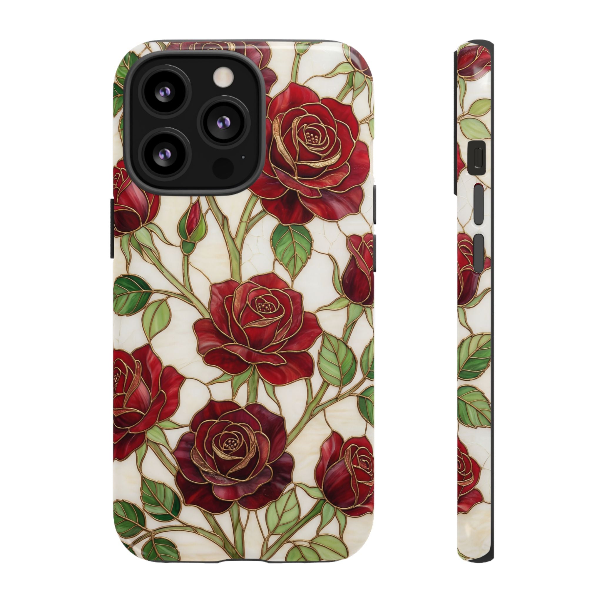 Red Rose Pattern Tough iPhone Case — Vintage Floral iPhone Protection