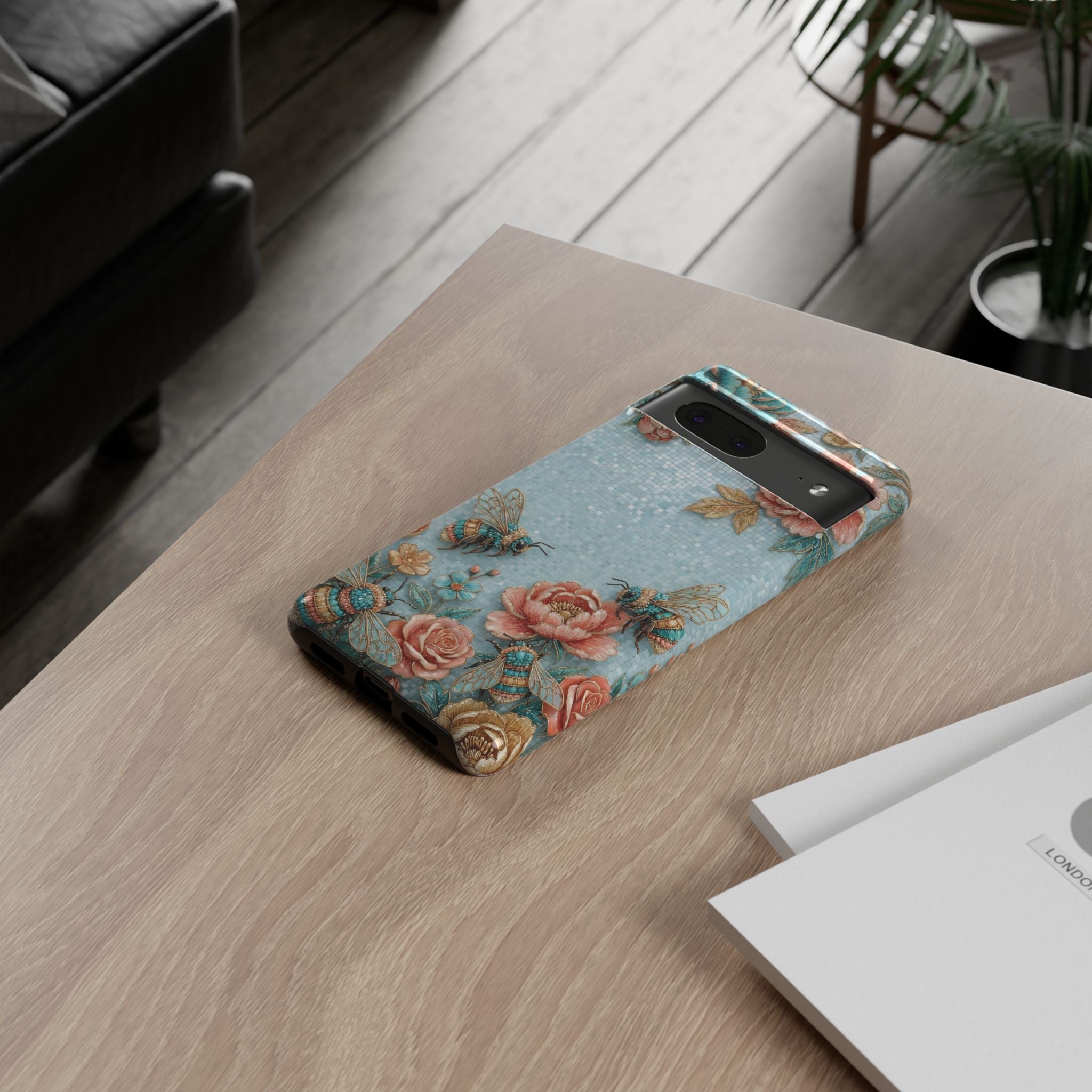 Floral Bees Google Pixel Phone Case | Vintage Rose & Turquoise Protective Cover