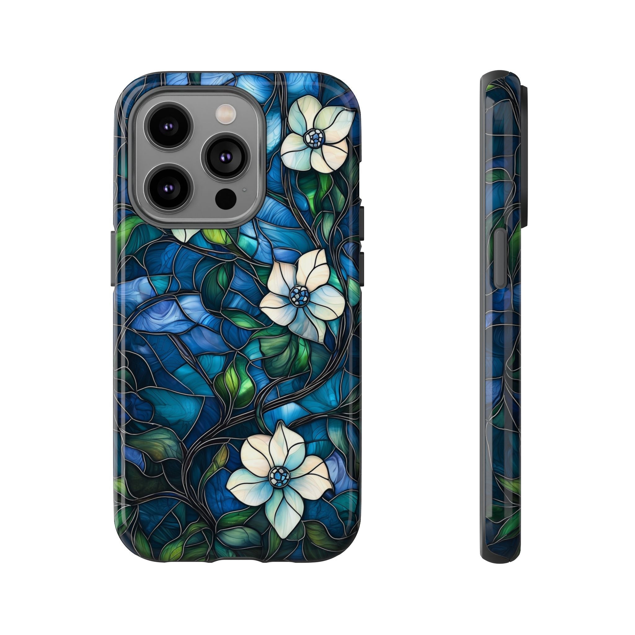 Floral Stained Glass iPhone Case – Blue Garden