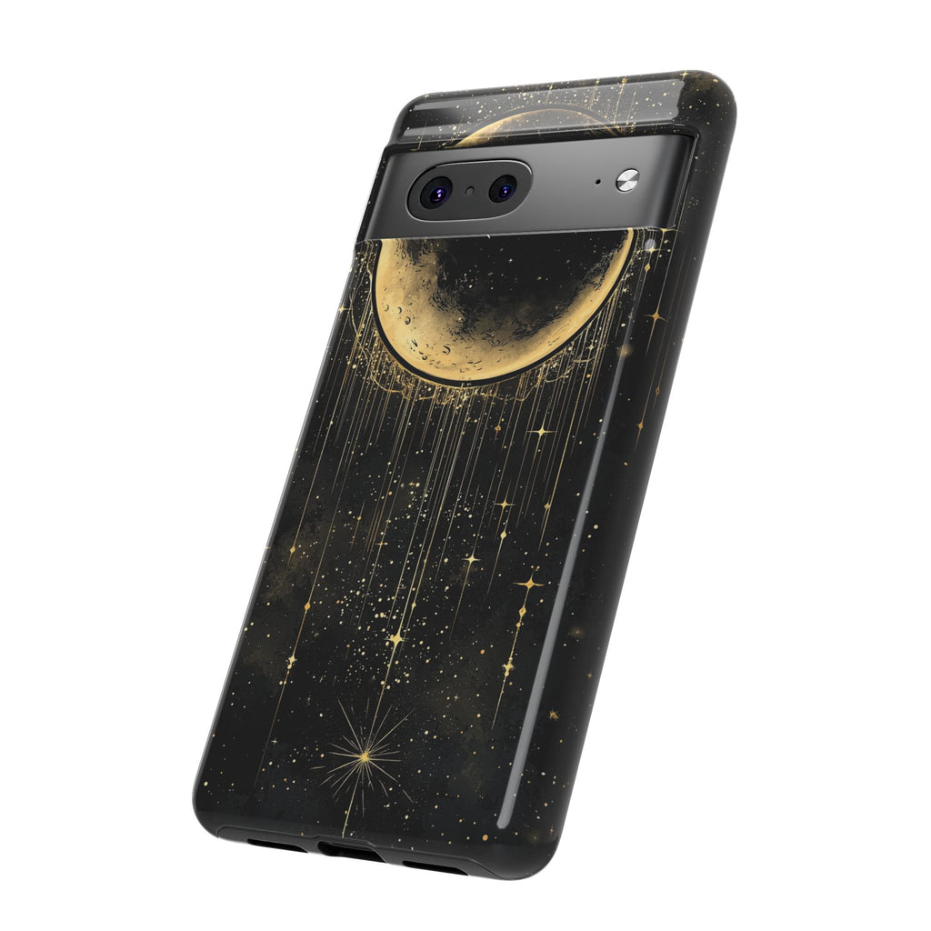 Moonlit Crescent Tough Google Pixel Case | Gold Stars Night Sky