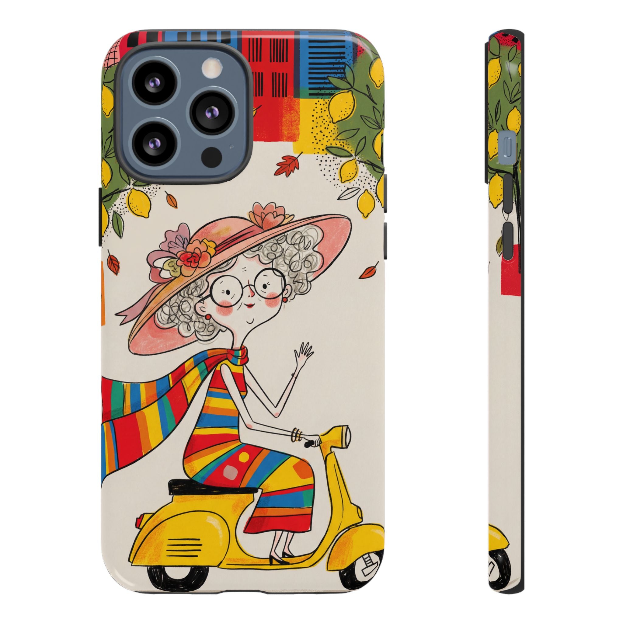 Vintage Scooter Granny iPhone Case | Colourful Retro Elderly Lady Design