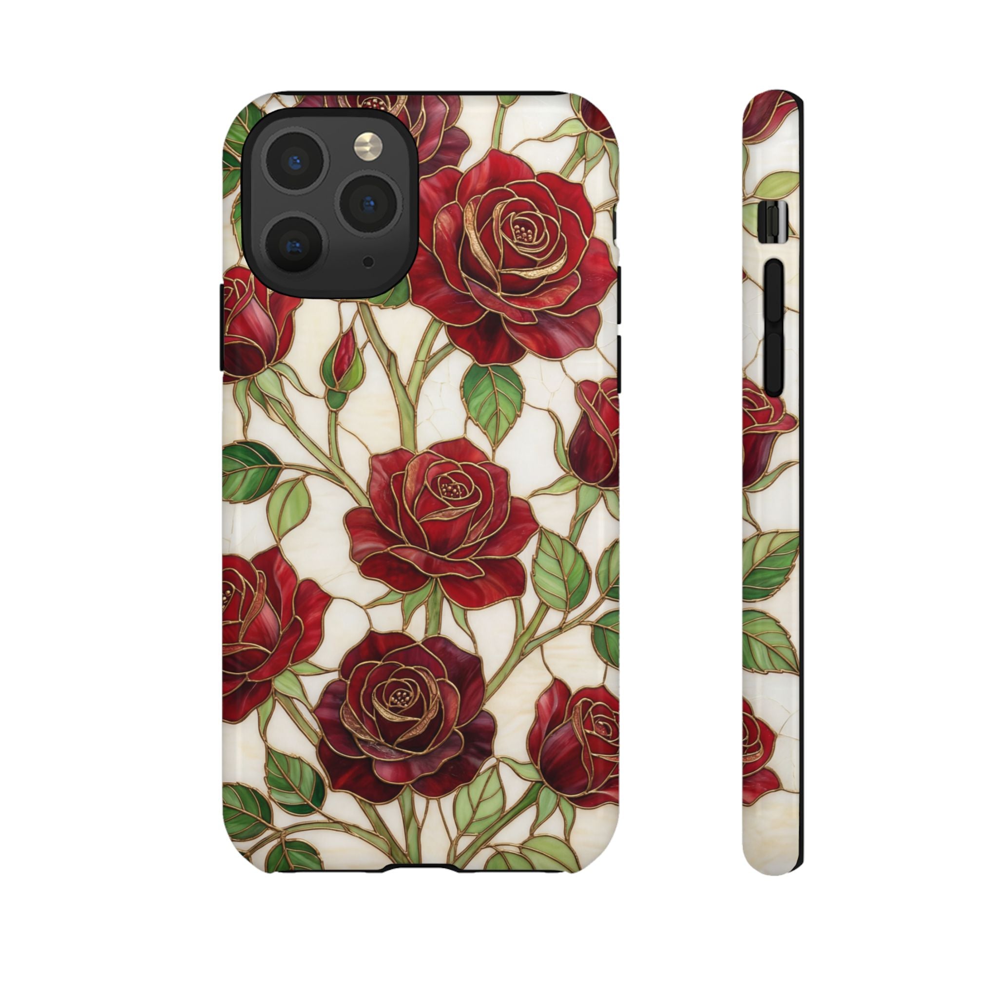 Red Rose Pattern Tough iPhone Case — Vintage Floral iPhone Protection