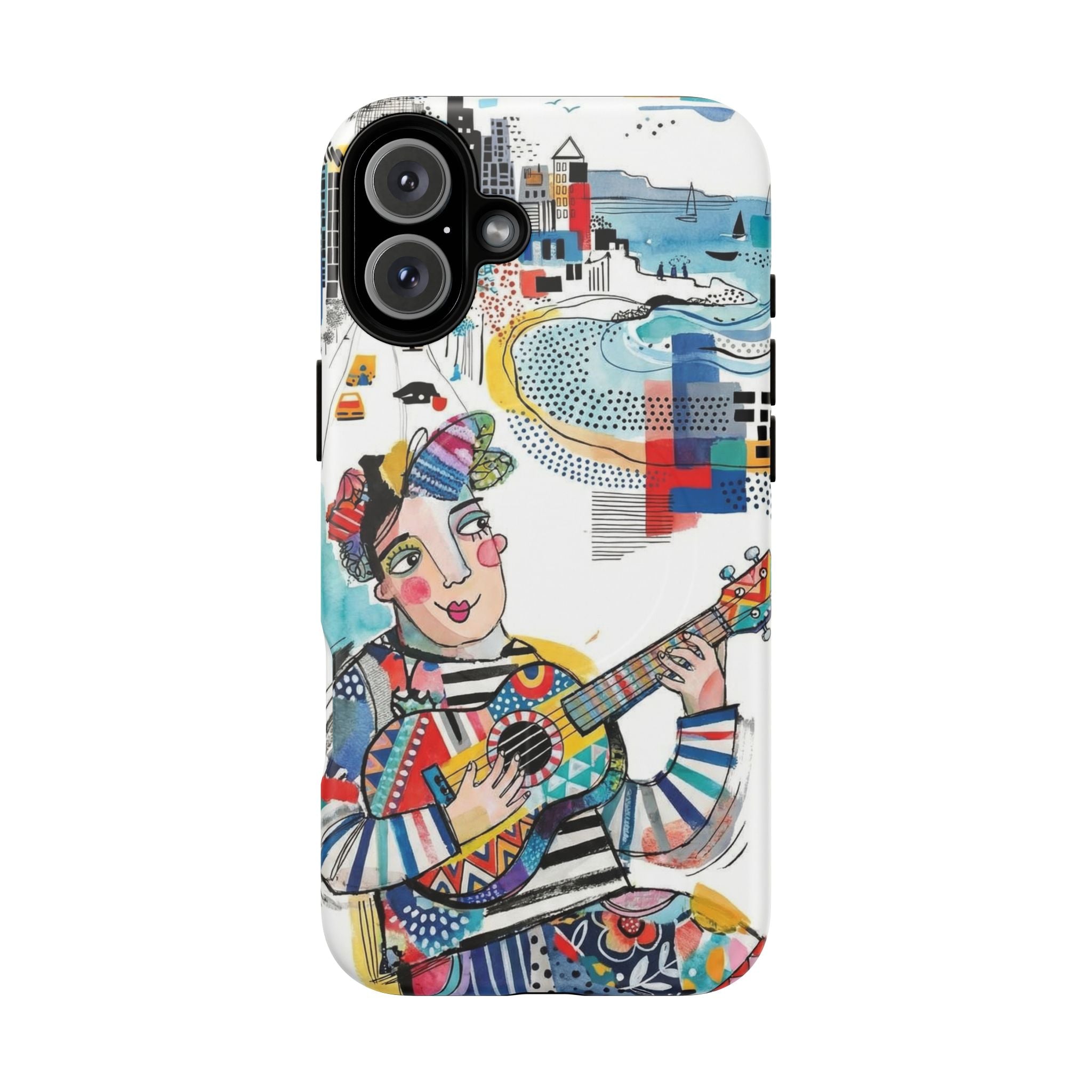 Artistic Musician MagSafe iPhone Case | Colorful Guitar Cityscape Tough Case