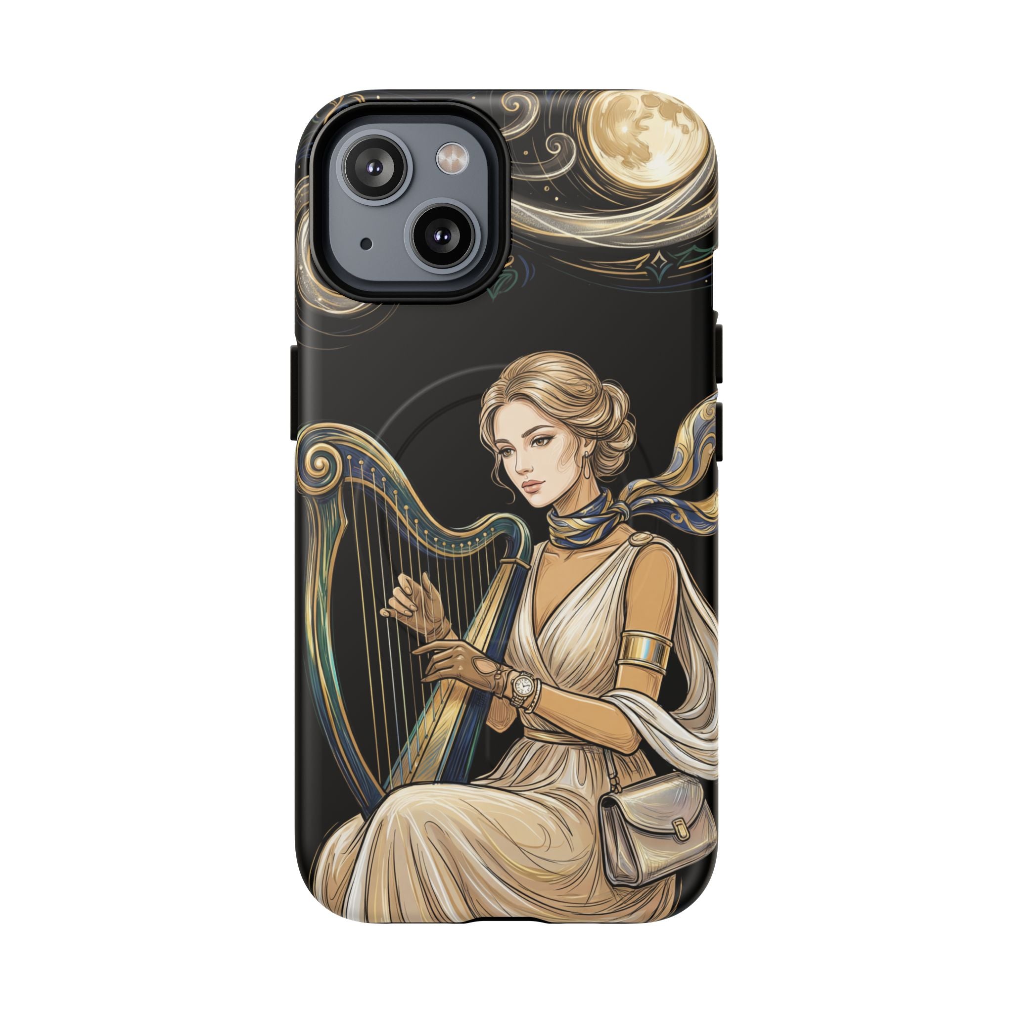 Moonlit Harp MagSafe iPhone Case | Vintage Goddess Musician Art