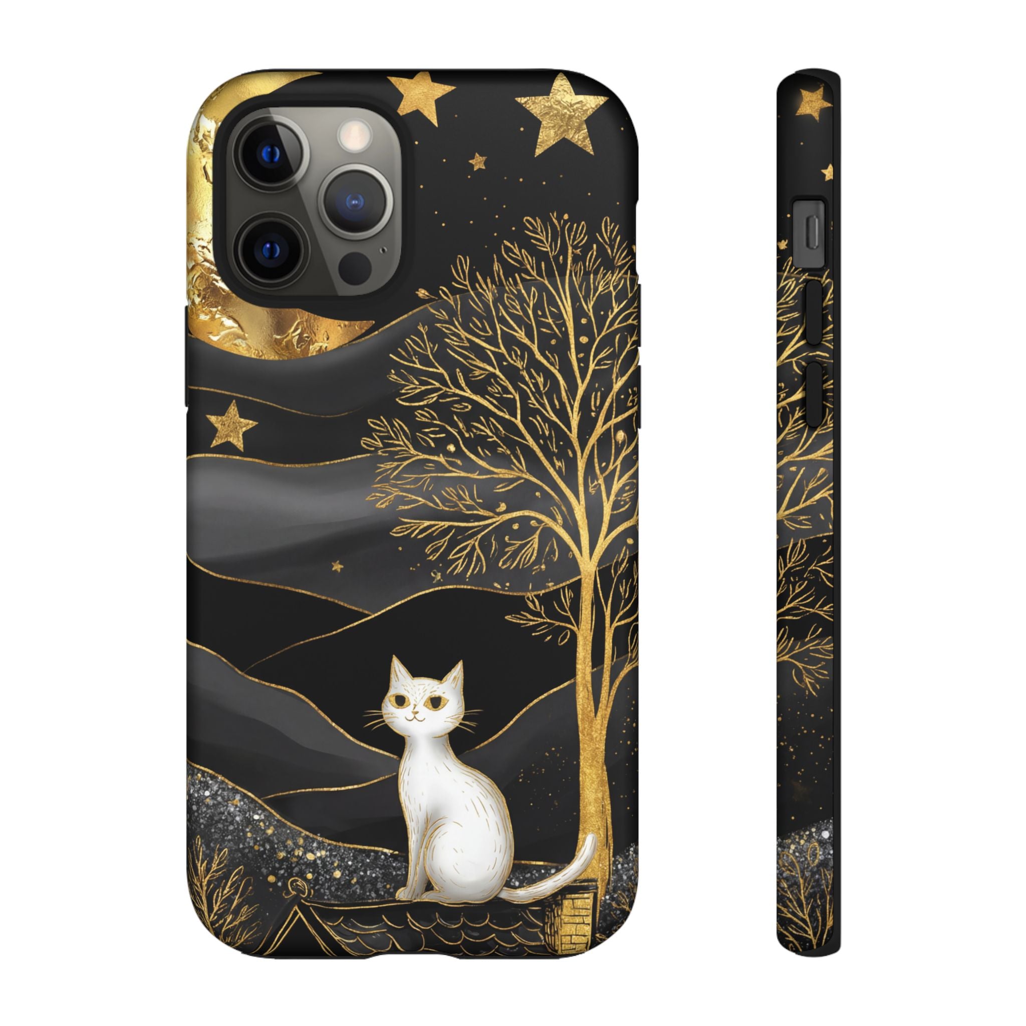 Celestial Cat iPhone Case | Gold Moon & Star iPhone Cover