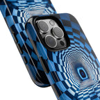 Blue Checkered Tunnel iPhone Case — 3D Optical Illusion Tough Case