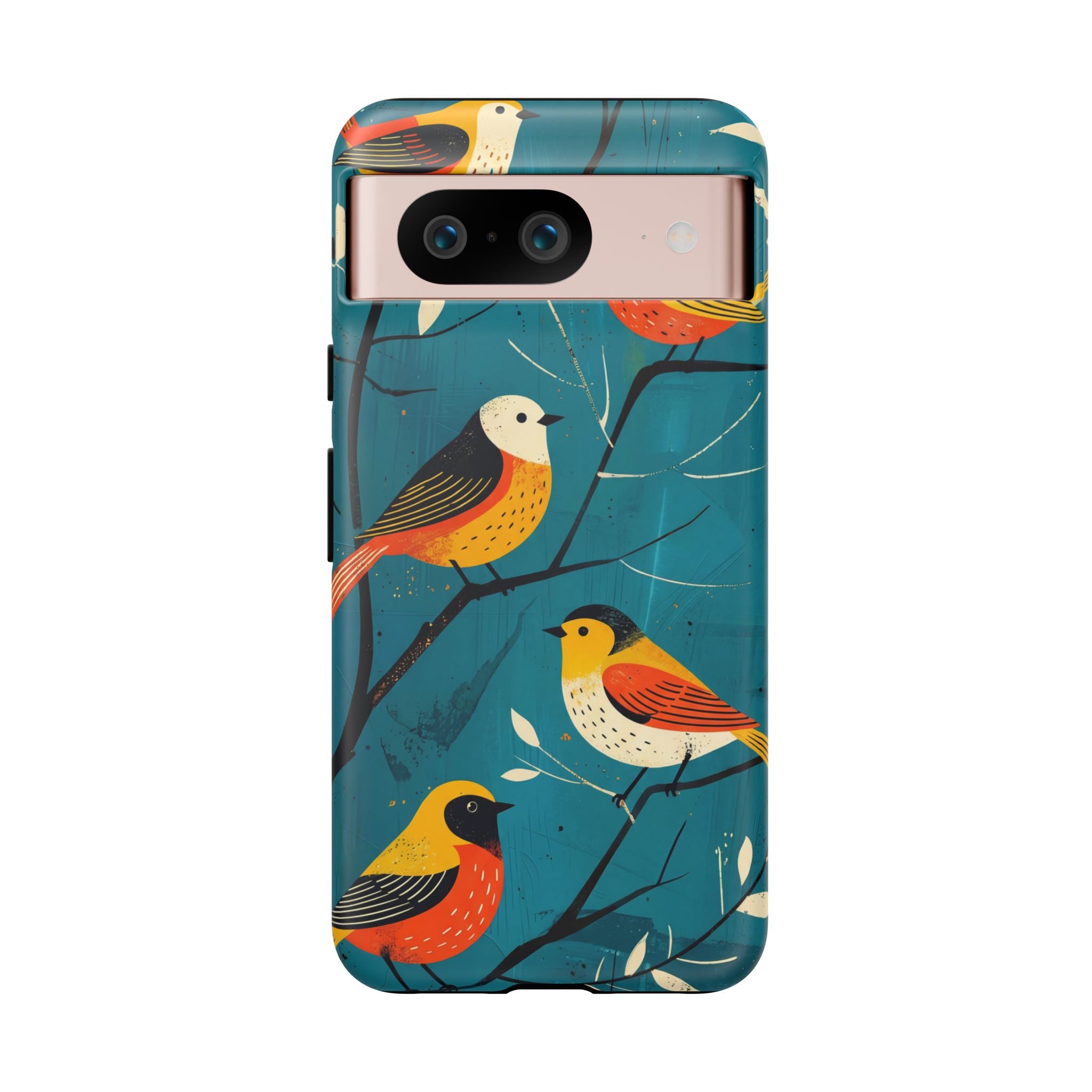 Bird Pattern Tough Google Pixel Phone Case | Colourful Songbirds on Teal Background