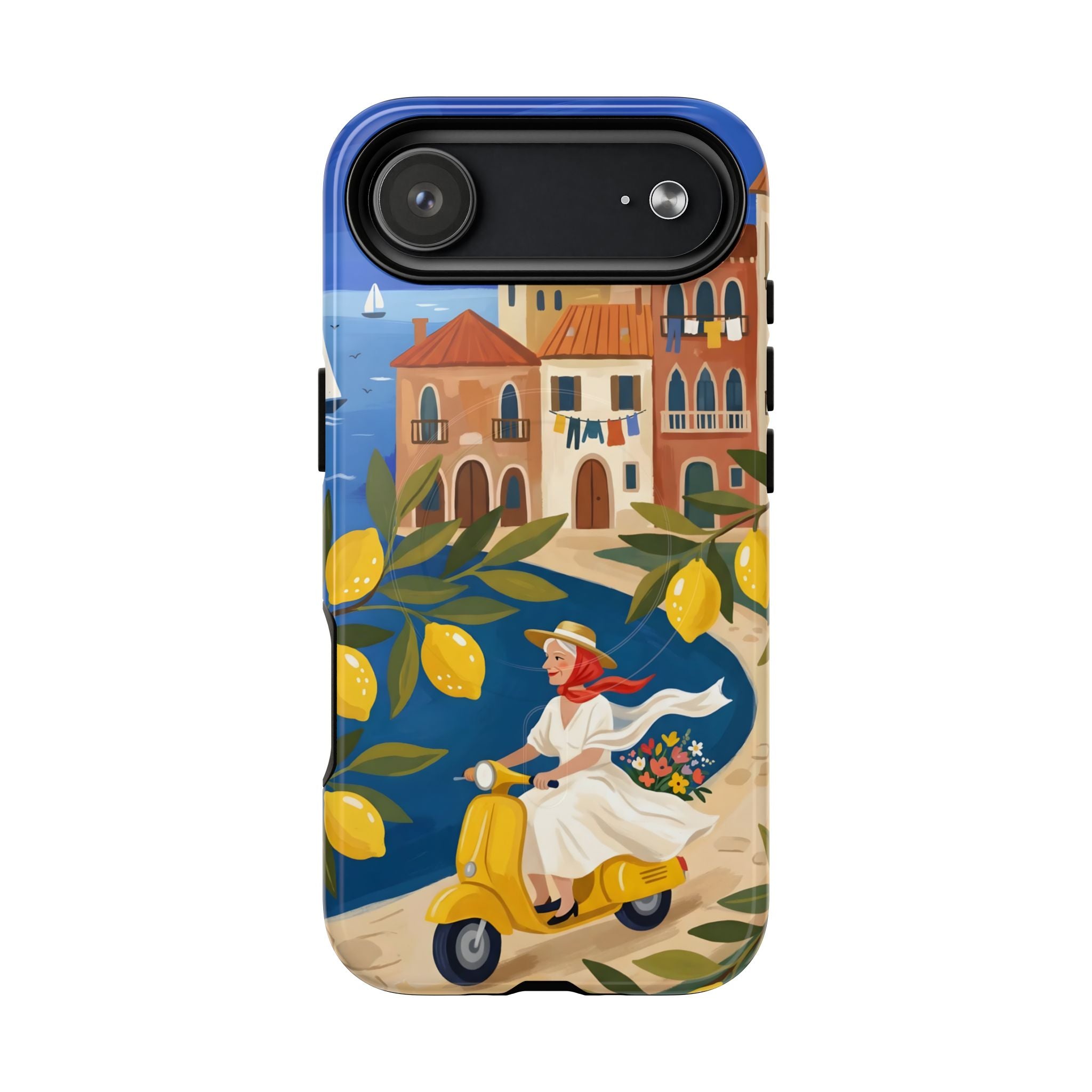 Lemon Coast Scooter MagSafe iPhone Case | Mediterranean Vespa Travel Design