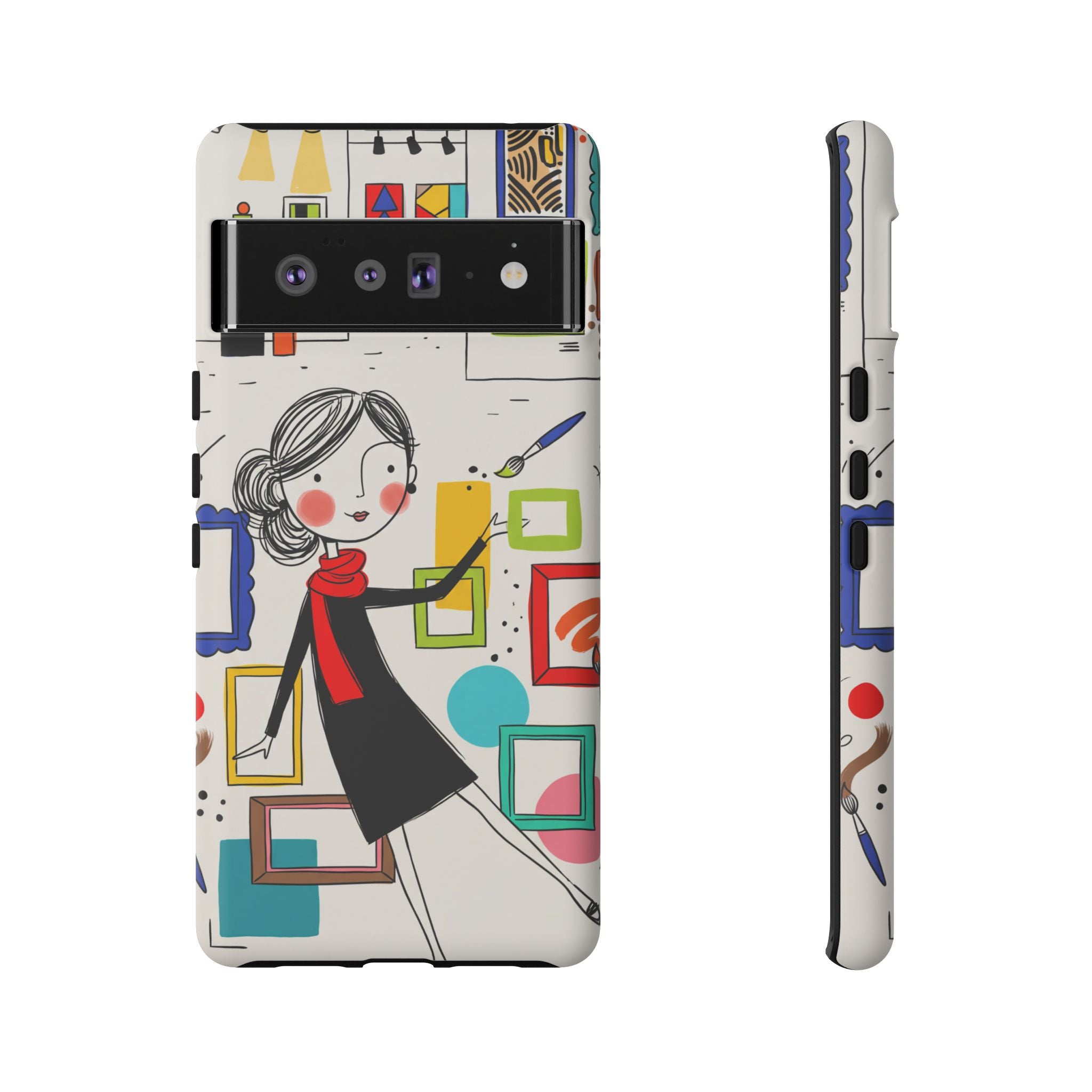 Art Gallery Illustration Google Pixel Phone Case | Cute Woman with Frames Design