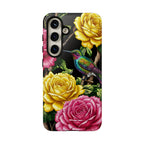 Floral Hummingbird Tough Samsung Galaxy Phone Case | Vibrant Rose & Yellow Garden Protection