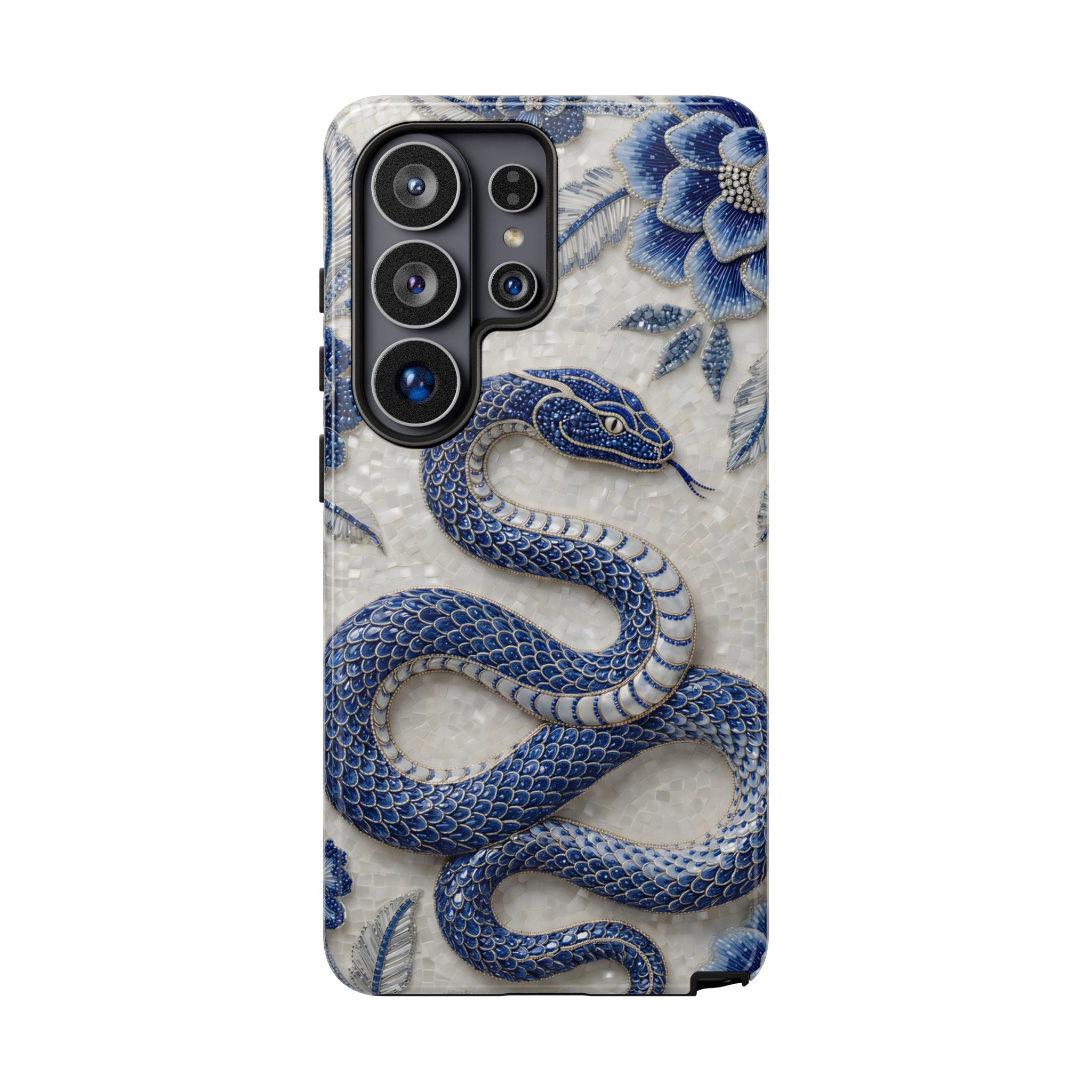 Asian Zodiac Snake Samsung Galaxy Phone Case | Blue & White Porcelain Slim Shockproof Case | Year of the Snake