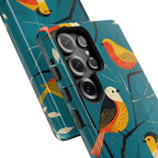 Bird Pattern Tough Samsung Galaxy Phone Case | Colourful Songbirds on Teal Background