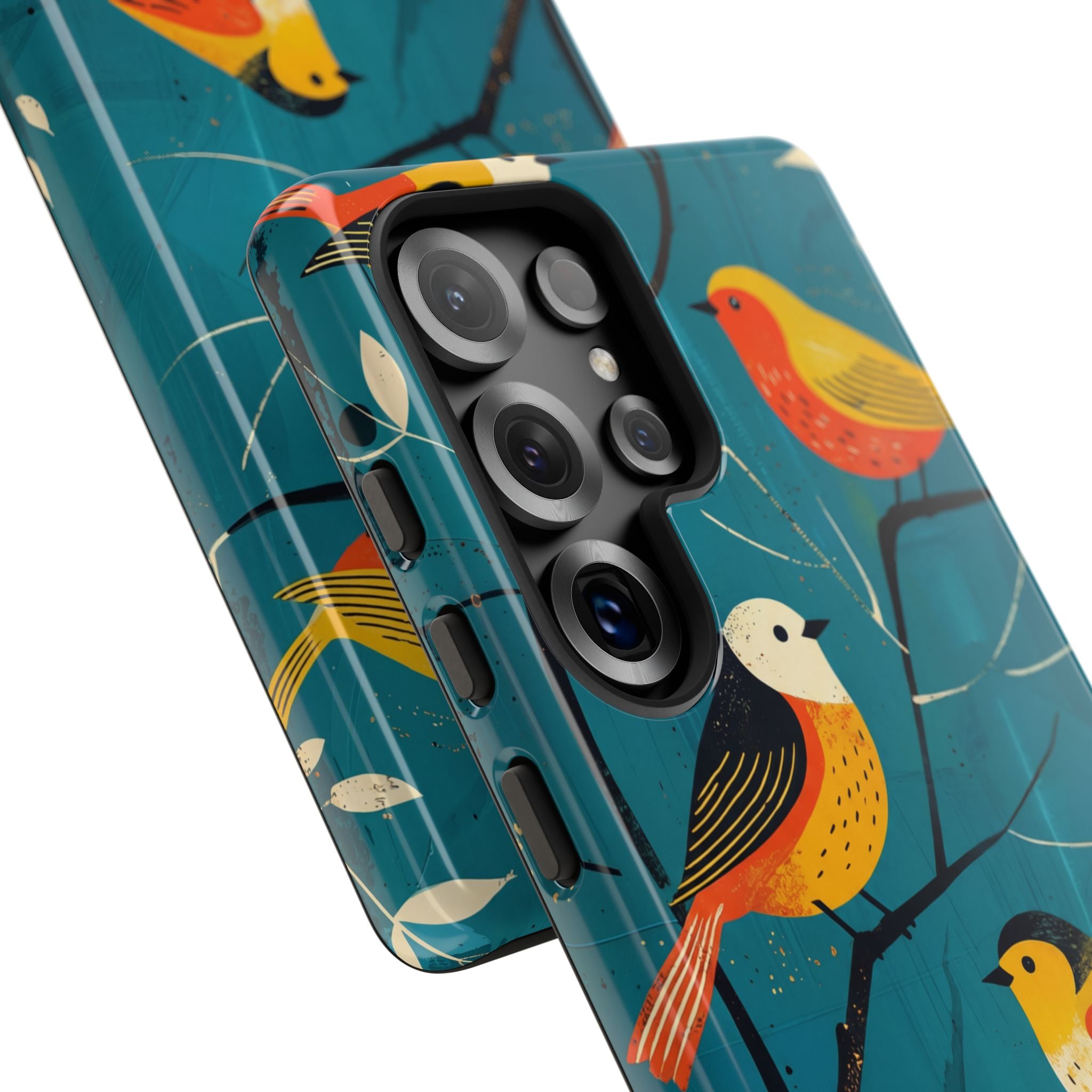 Bird Pattern Tough Samsung Galaxy Phone Case | Colourful Songbirds on Teal Background