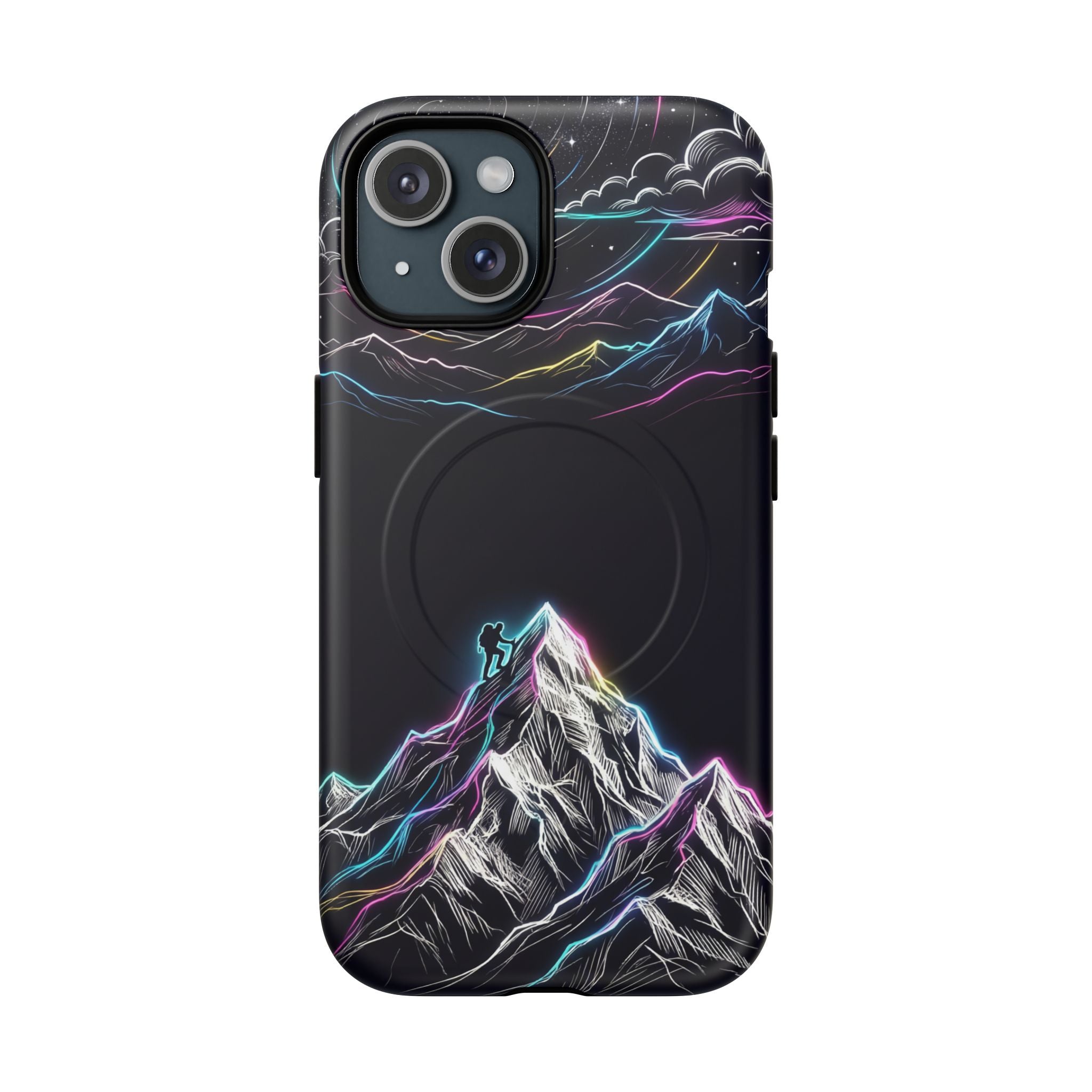 Mount Everest Neon MagSafe iPhone Case | Dark Cosmic Climber Protective Cover