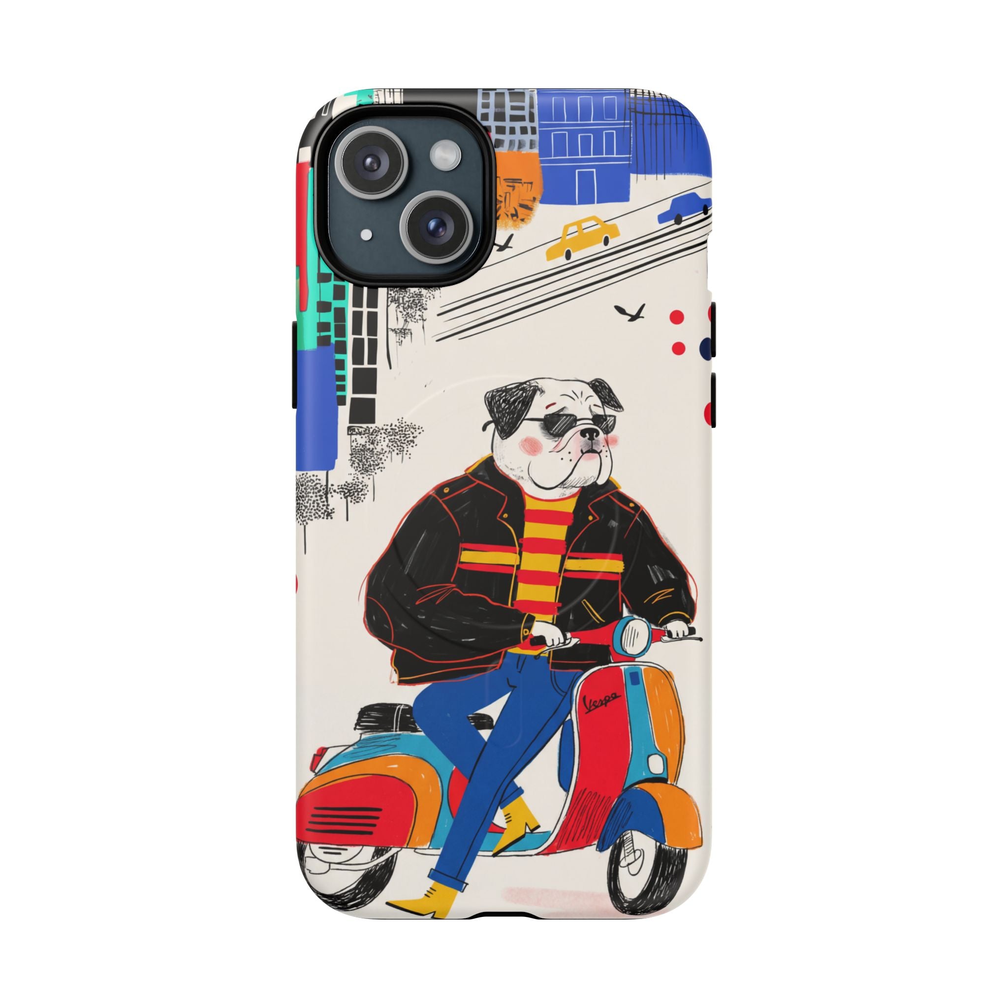 Bulldog Vespa MagSafe iPhone Case | Retro Scooter Dog Protective Cover