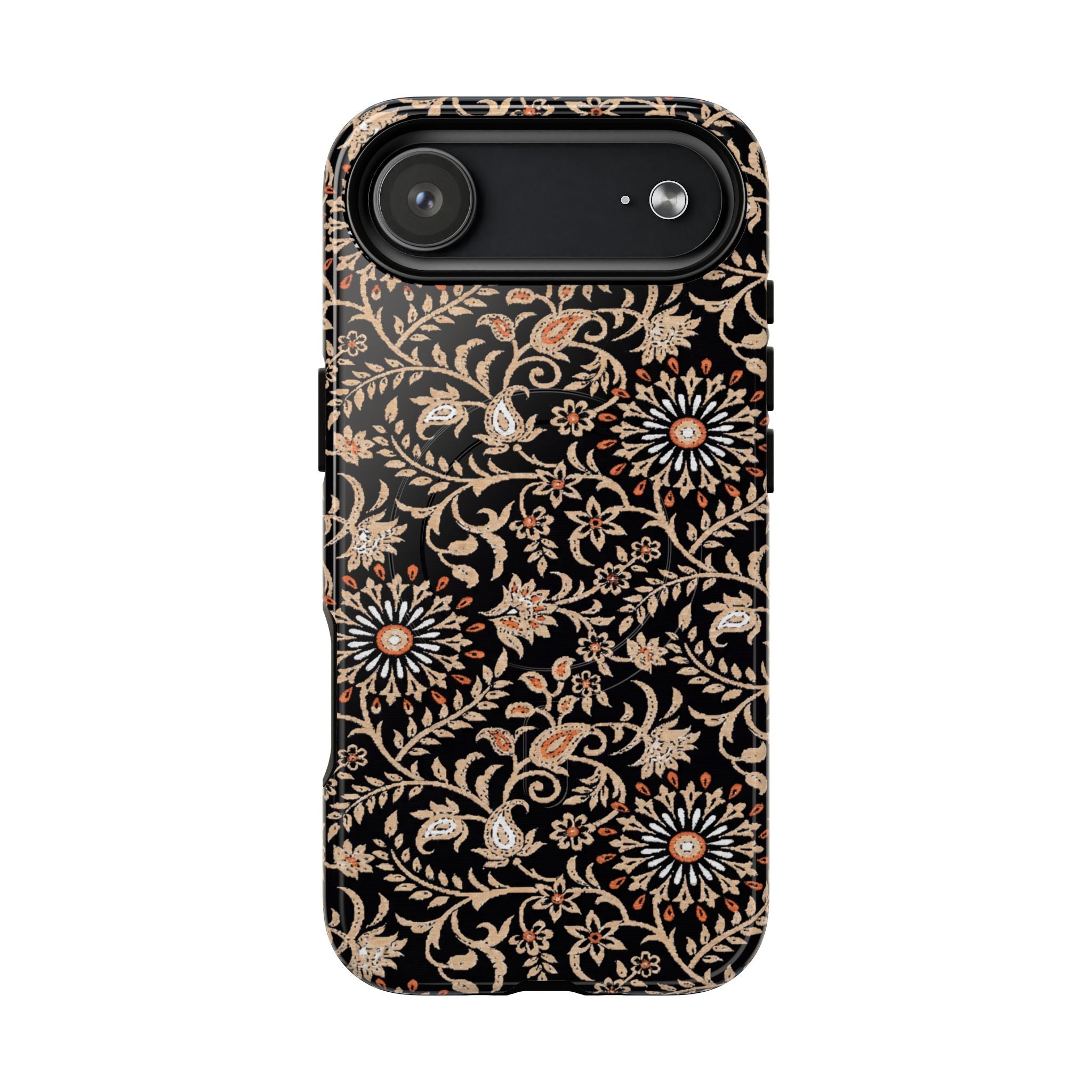 Batik Floral Black Ornate Daisies MagSage Tough iPhone Case