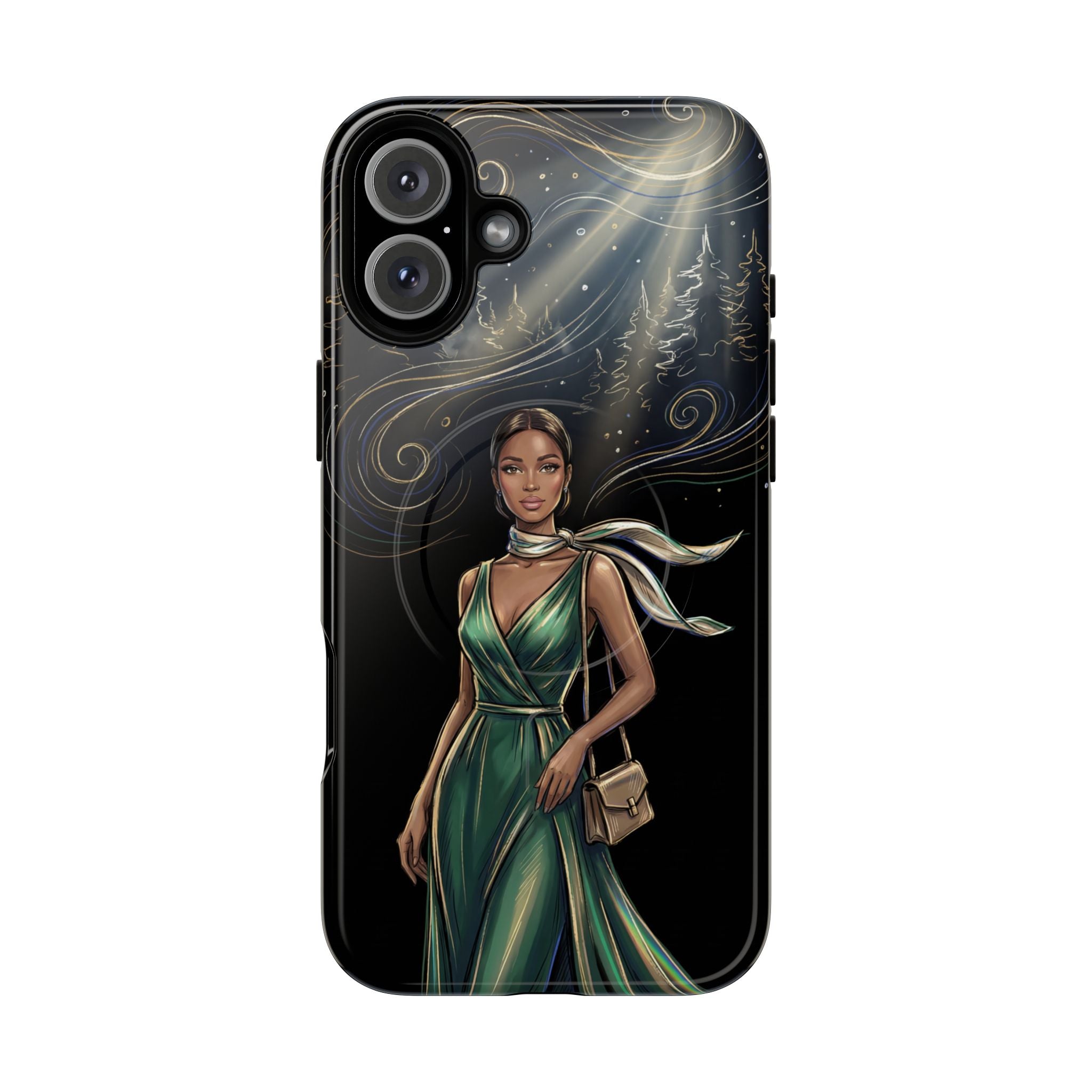 Elegant Woman in Green Dress Art Protective Tough MagSafe iPhone Case