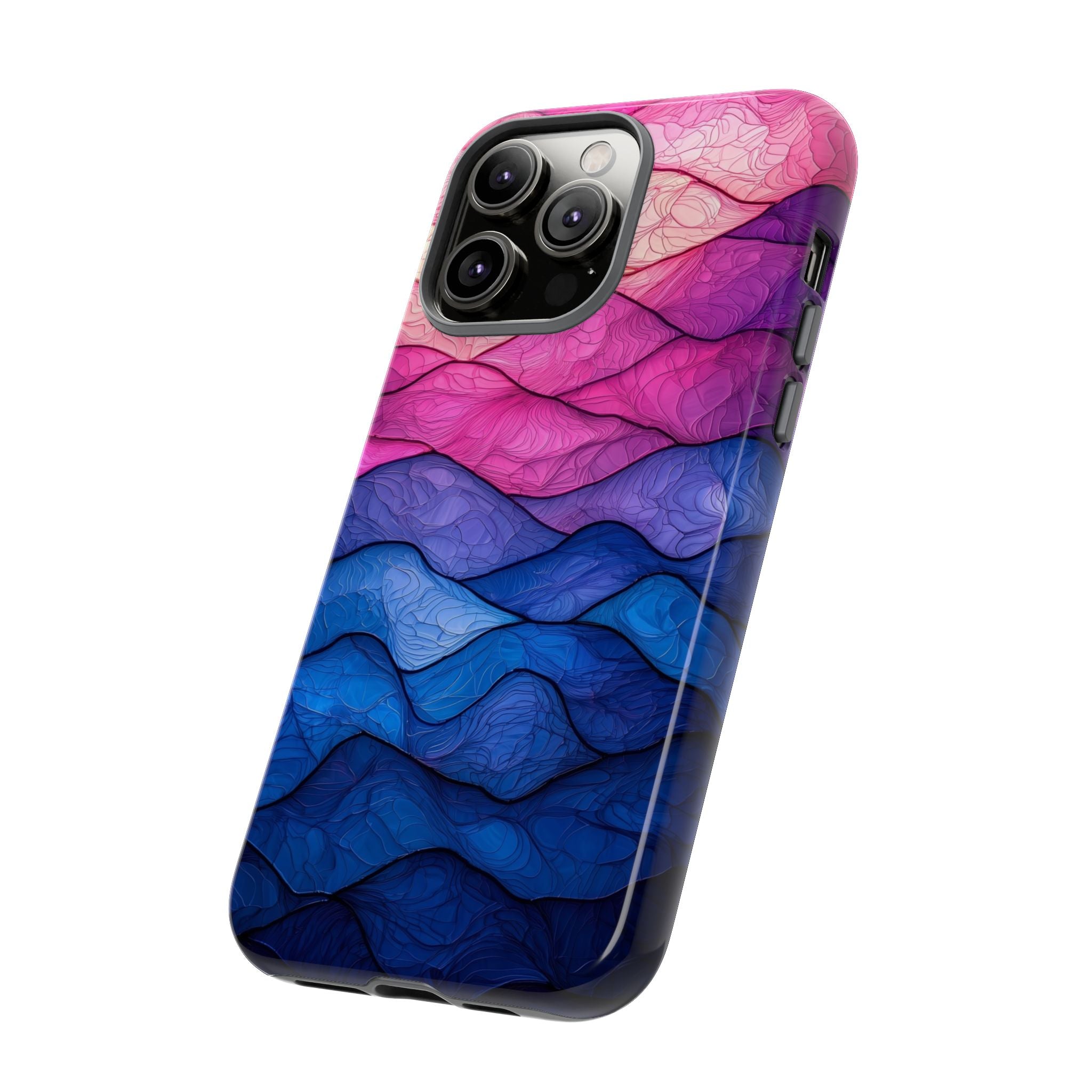 Abstract Ocean Waves iPhone Case — Pink & Blue Gradient Tough Case