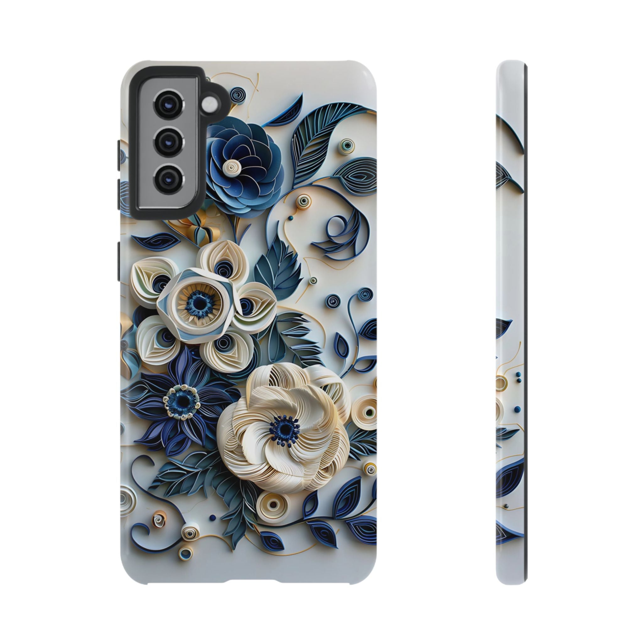 Floral Quilled Art Samsung Galaxy Case — Blue & Cream Decorative Protection