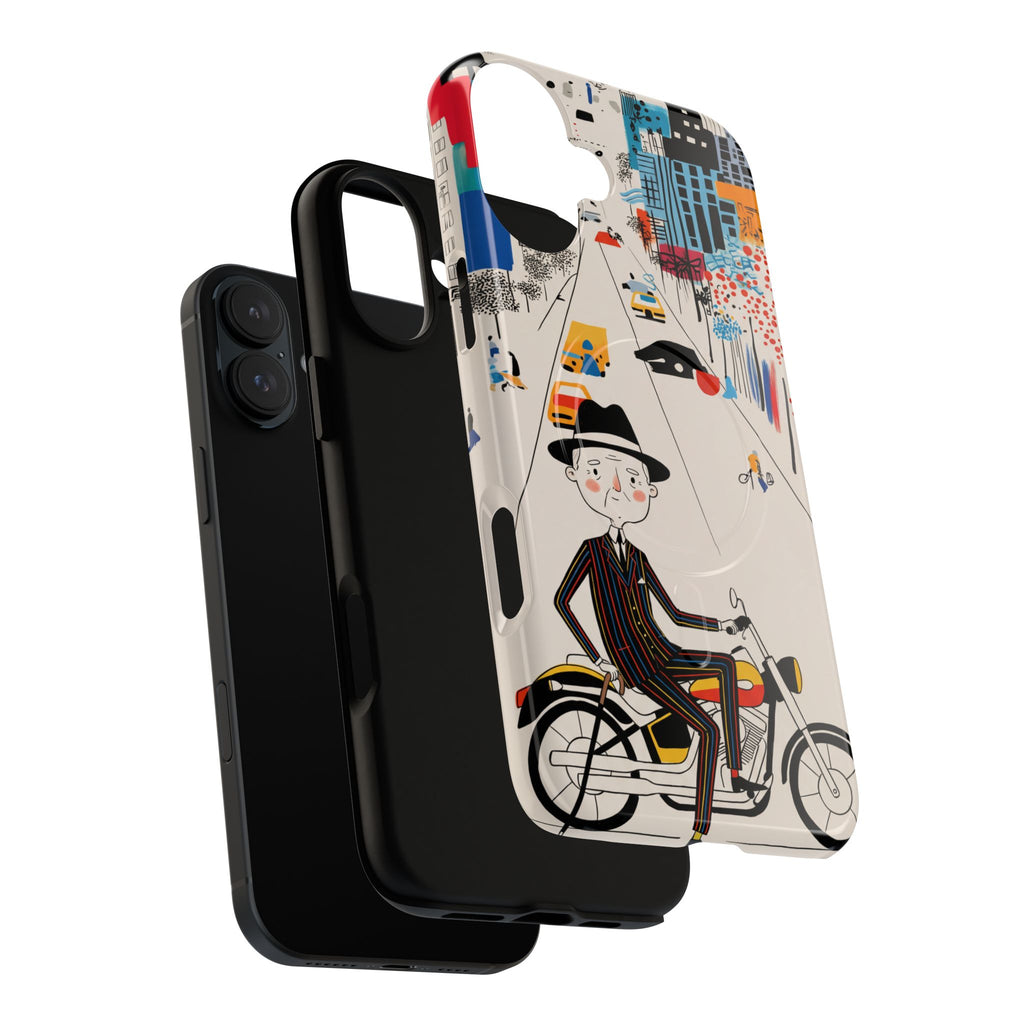 Custodia MagSafe per iPhone "Vintage Grandpa Rider Motorcycle" | Paesaggio urbano illustrato