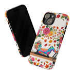Autumn Floral Pilates iPhone Case | Colorful Rainbow Pilates Cat on Falling Leaves